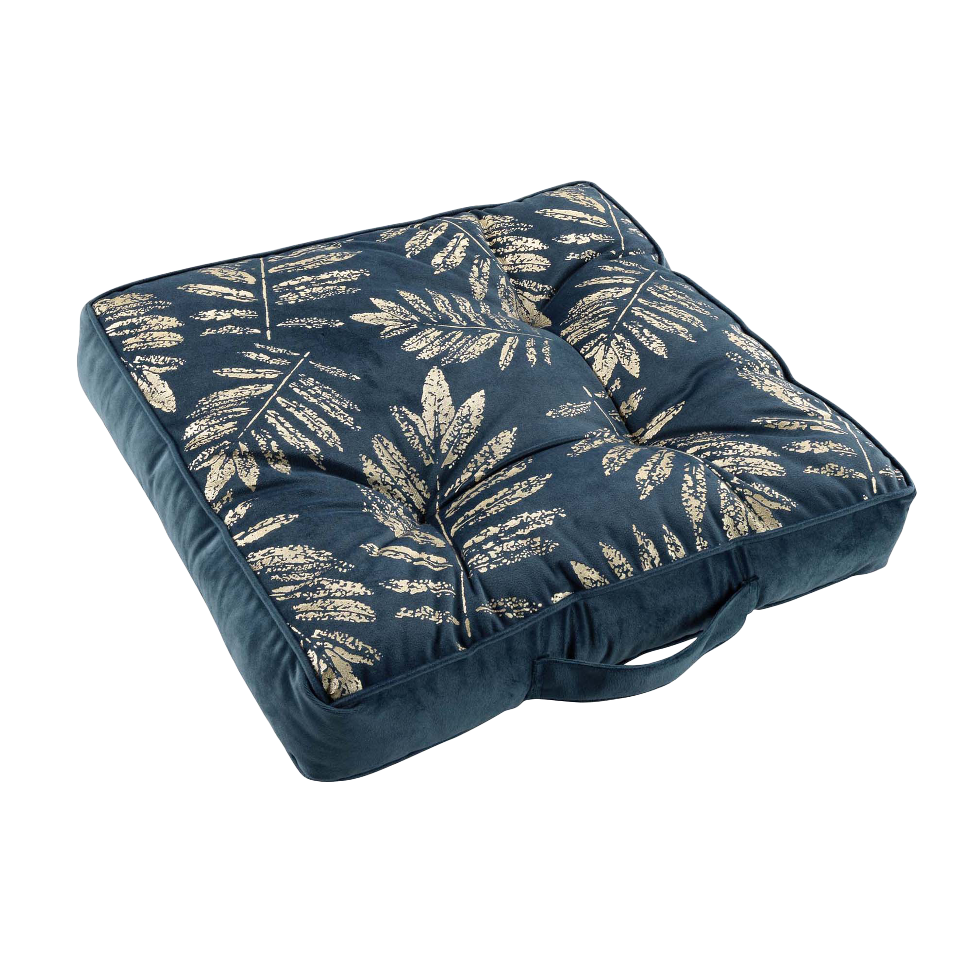 Coussin de sol 40x40x8 cm velours métallisé bleu