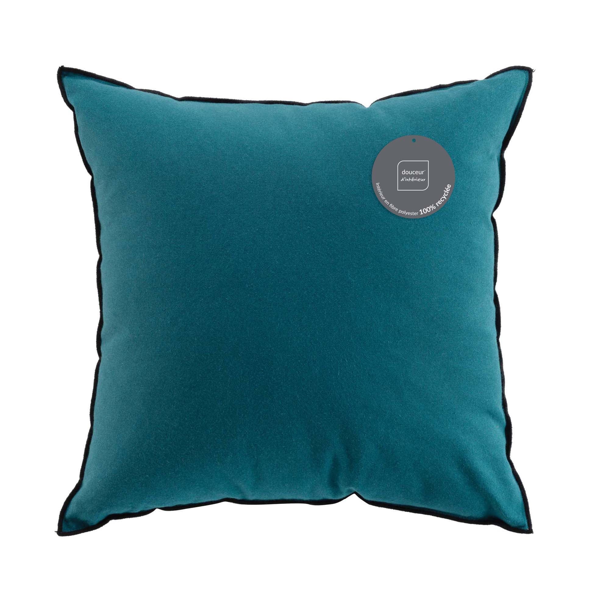 Coussin déhoussable bleu en coton recyclé 50x50cm