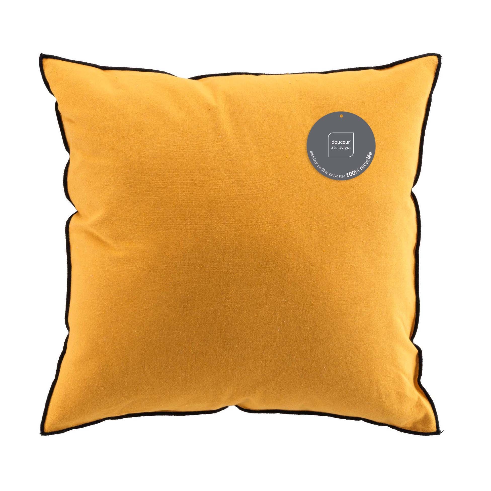 Coussin déhoussable jaune moutarde en coton recyclé 50x50cm
