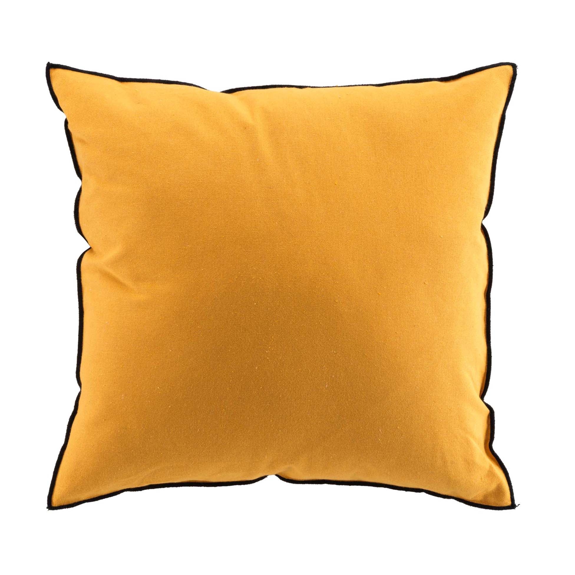 Coussin déhoussable jaune moutarde en coton recyclé 50x50cm