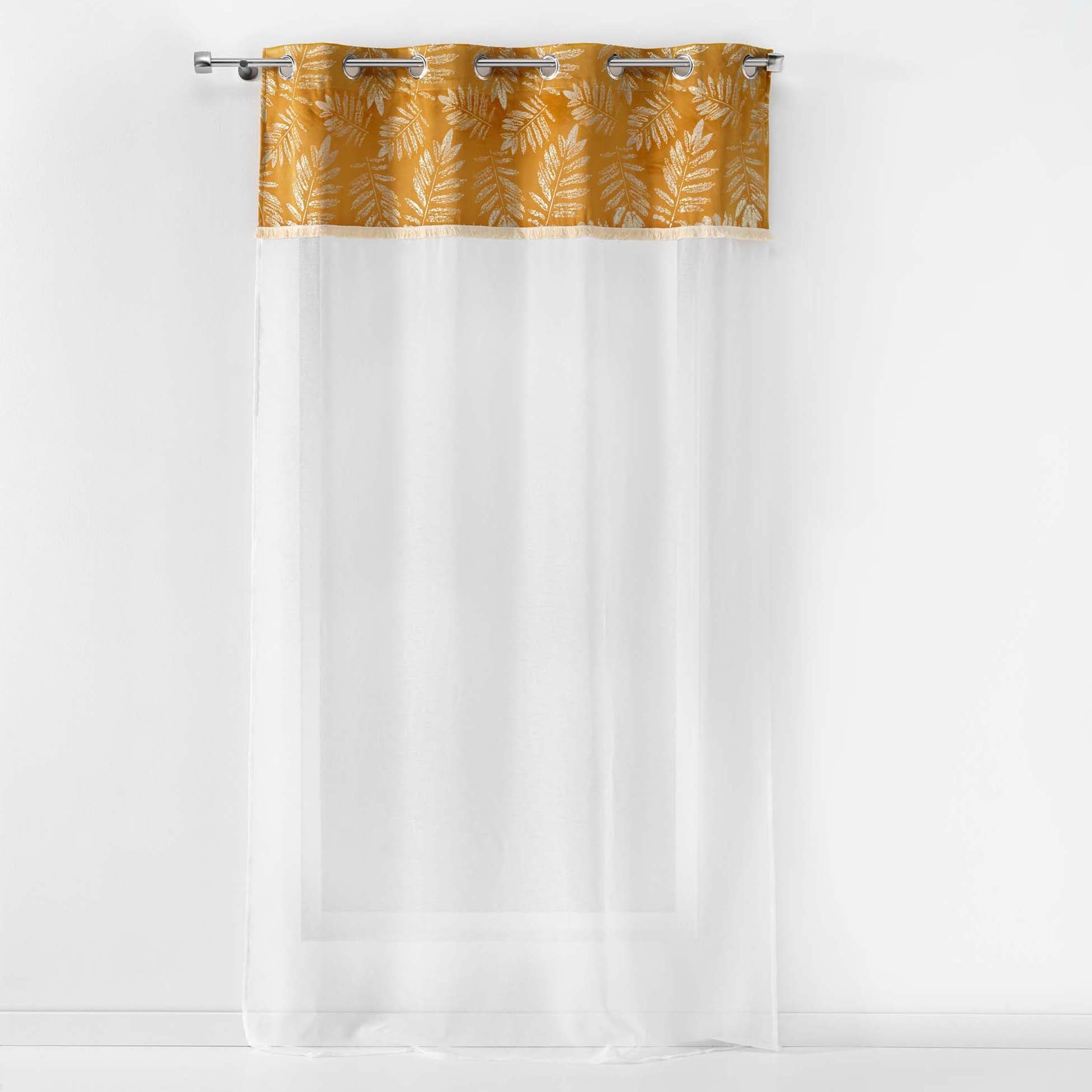 Voilage à œillets 140x240 cm sable et frange avec feuille jaune