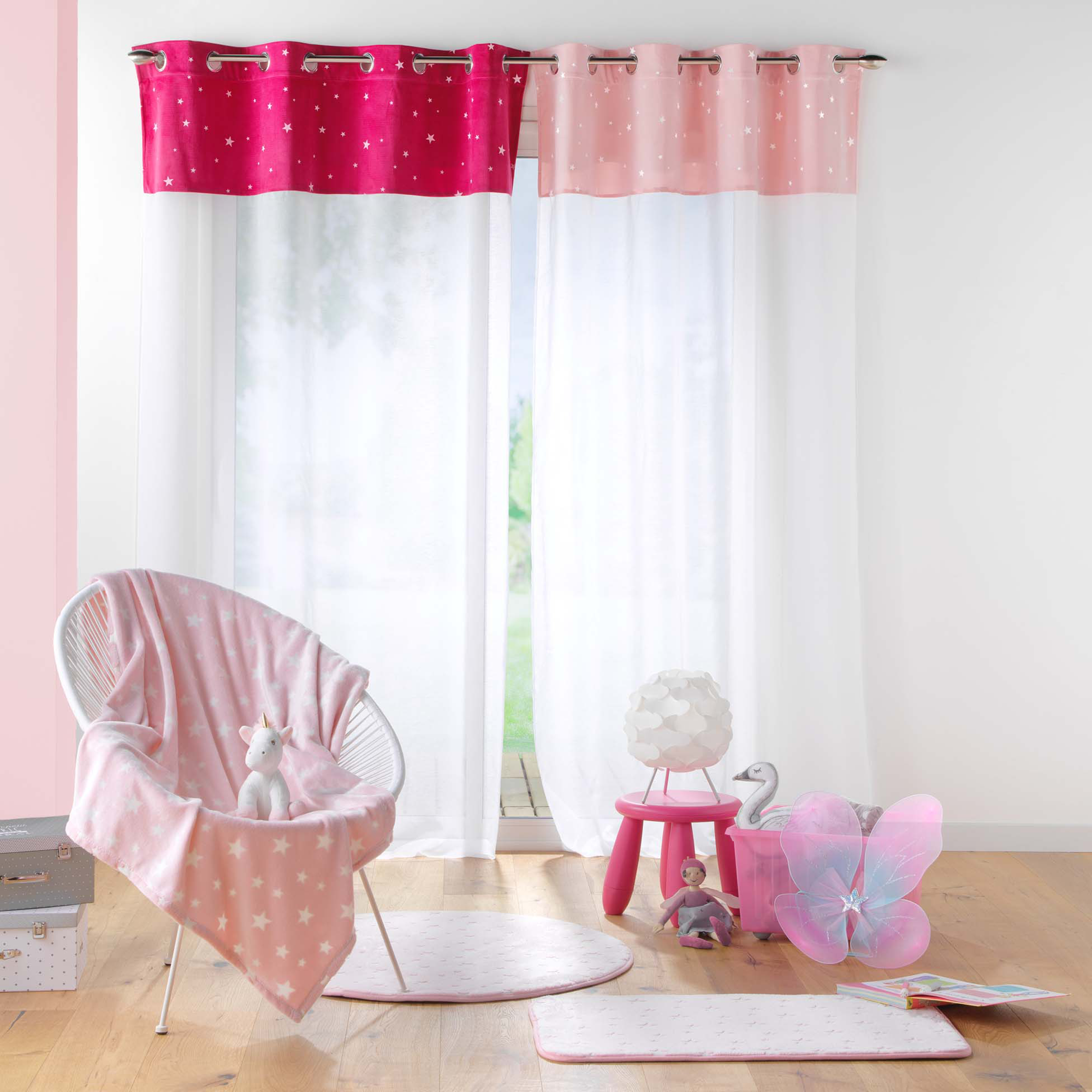Voilage bicolore en velours rose