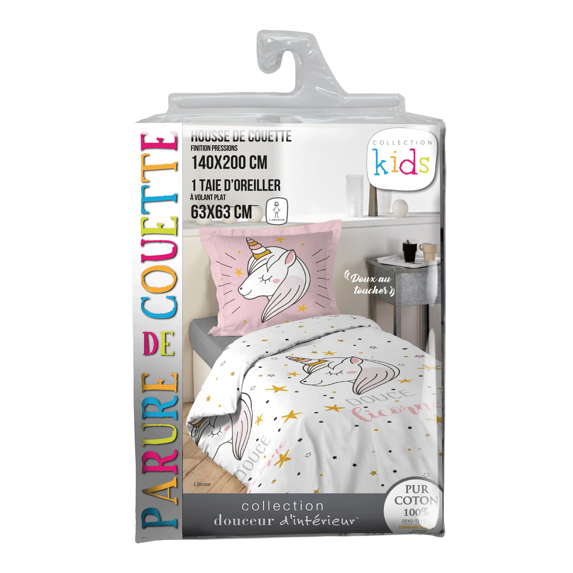 Parure housse de couette Licorne 140x200cm