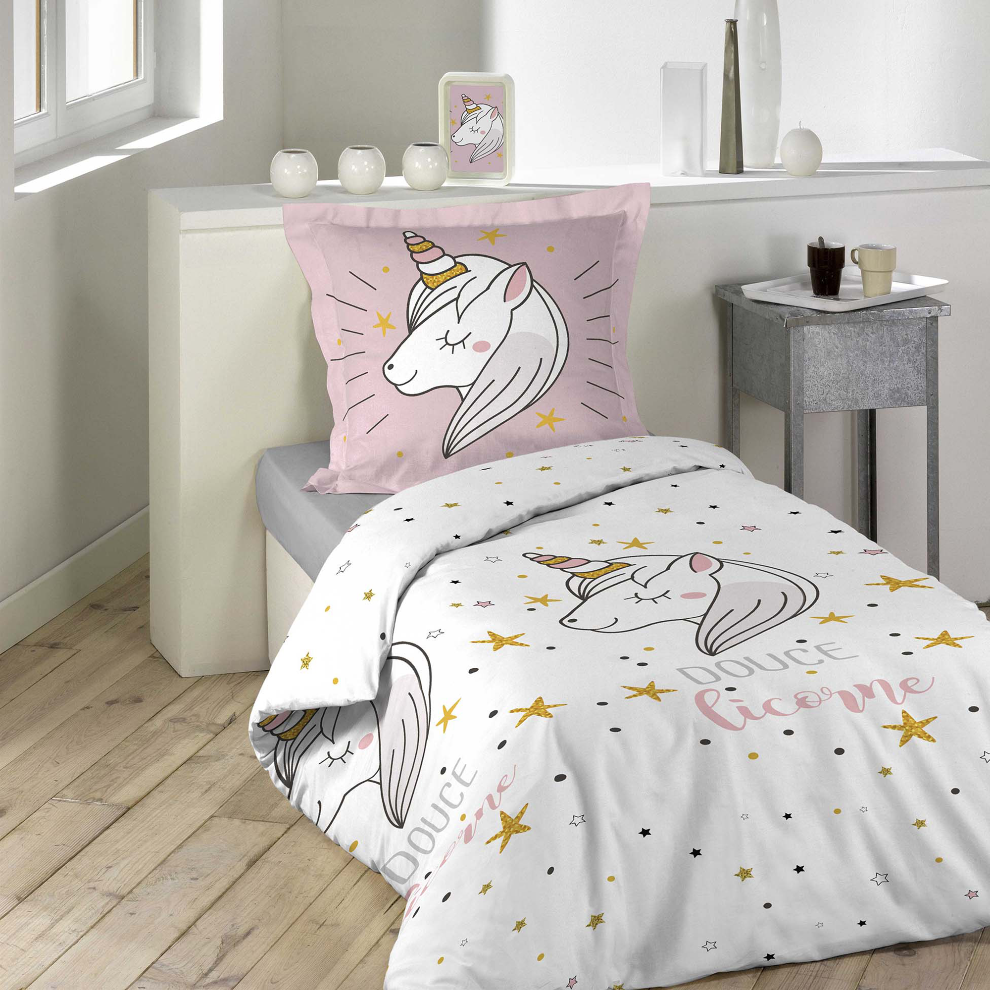 Parure housse de couette Licorne 140x200cm