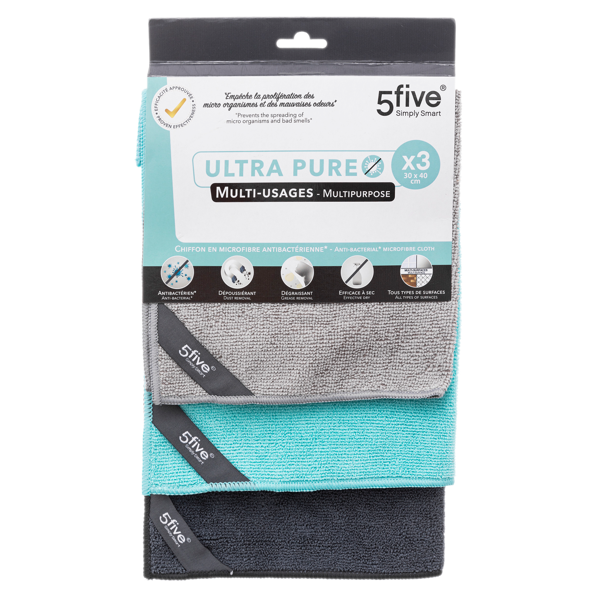 3 chiffons ultra pure antibactérien - Multi-usages