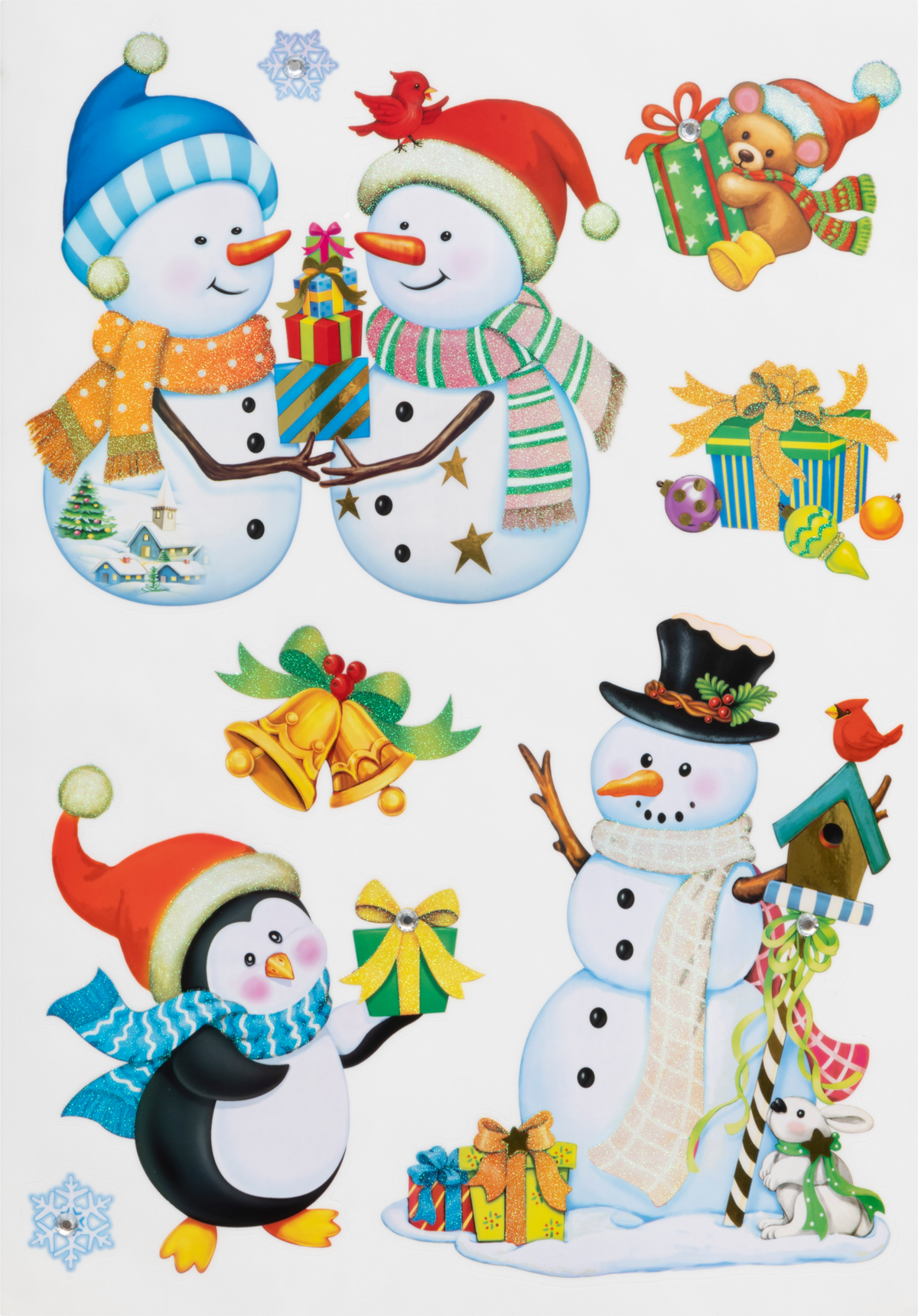 Stickers personnages de Noël pailletés 32 x 50 cm