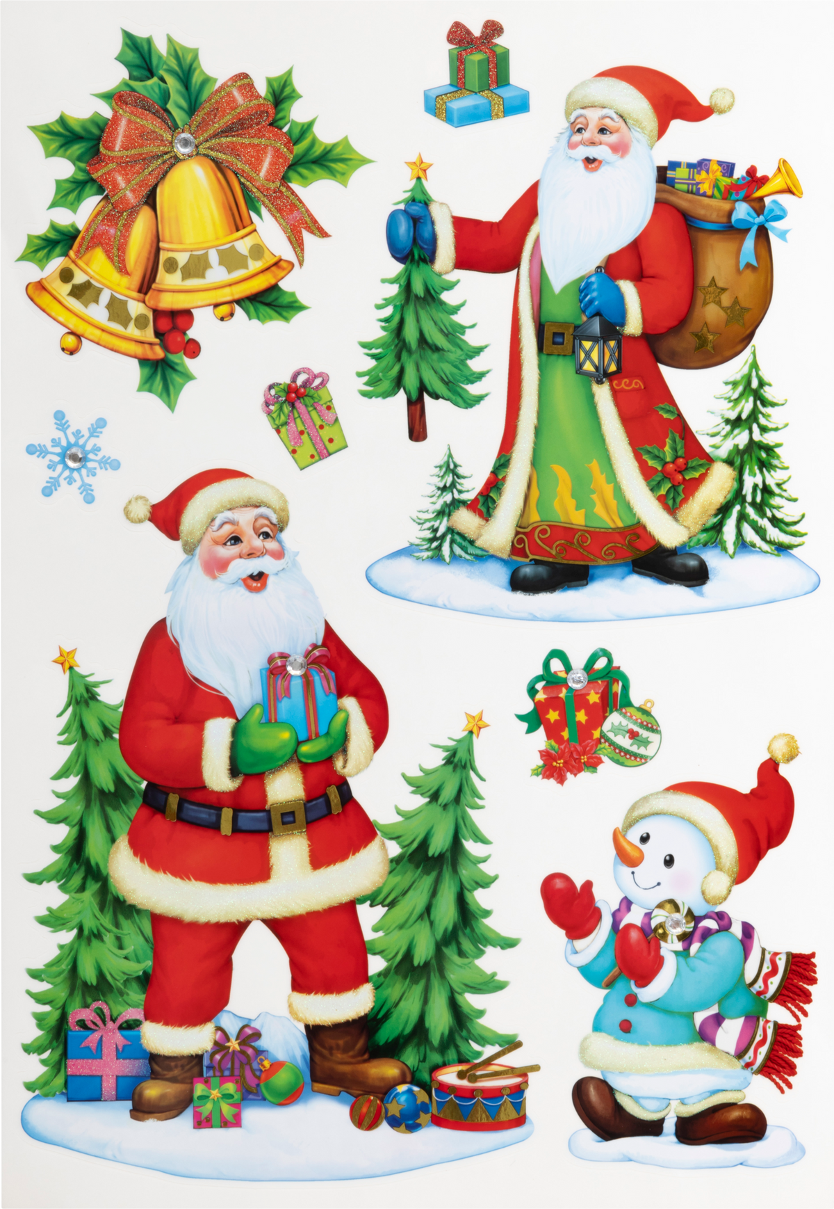 Stickers personnages de Noël pailletés 32 x 50 cm