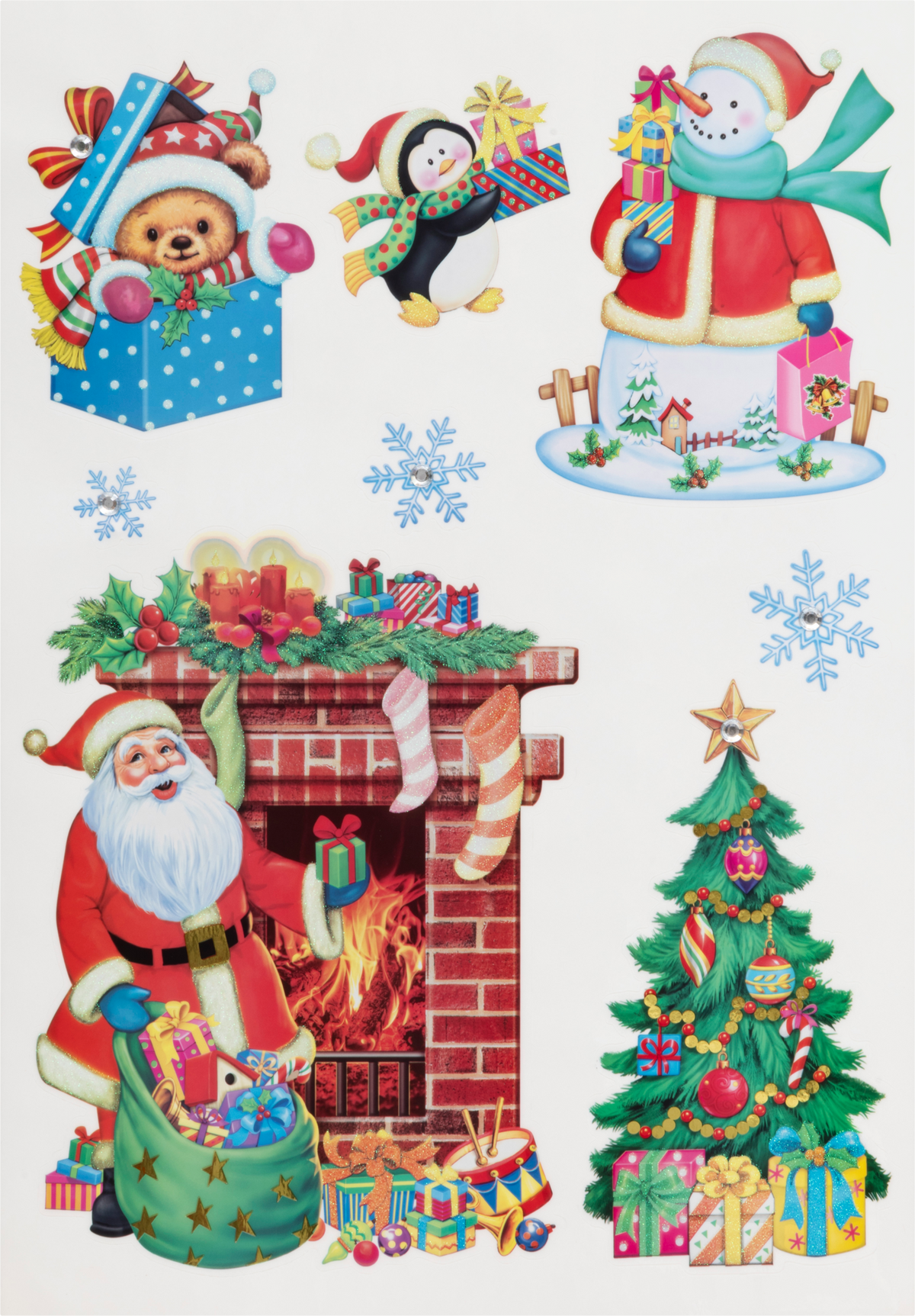 Stickers personnages de Noël pailletés 32 x 50 cm