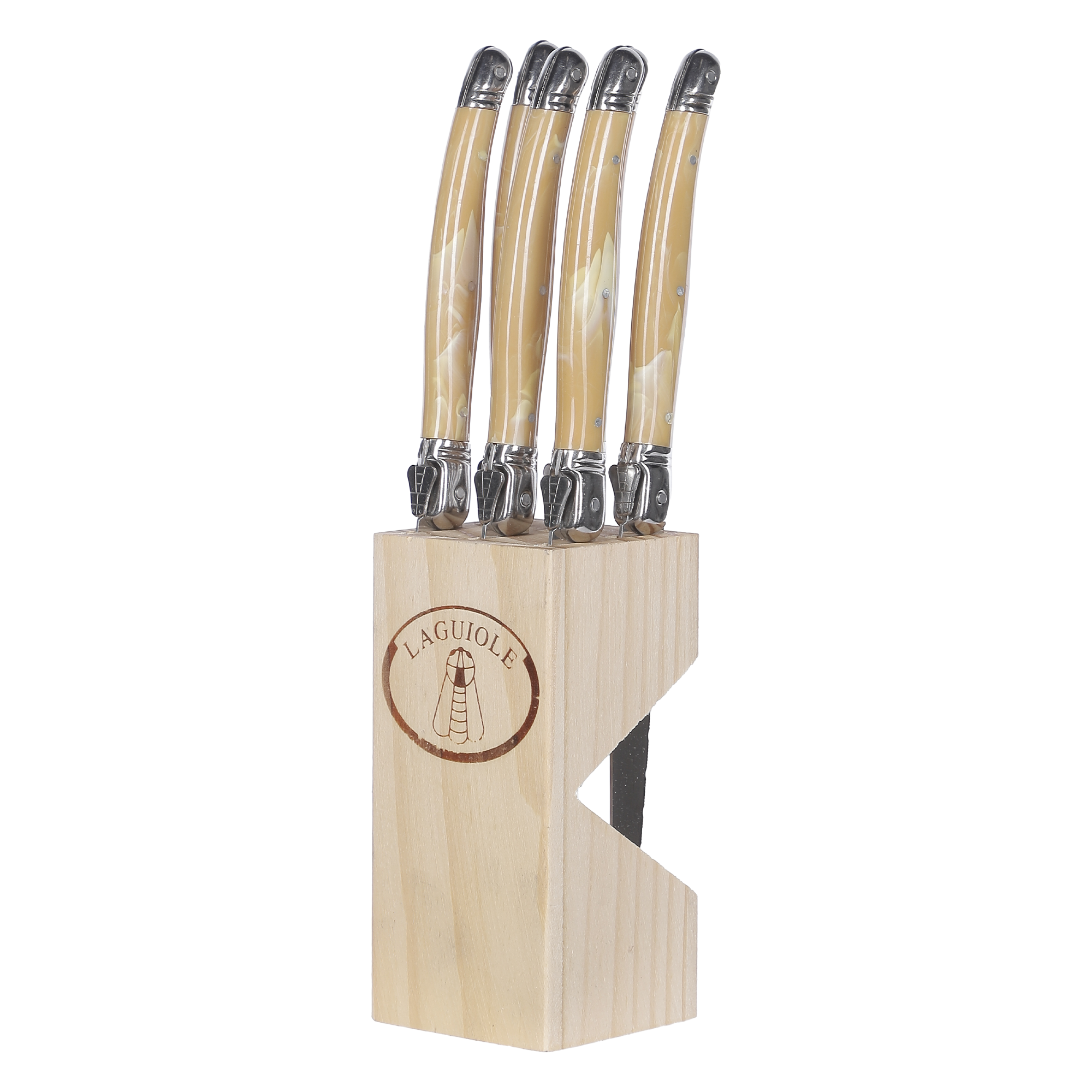 6 couteaux Inox avec manche façon corne et bloc de rangement