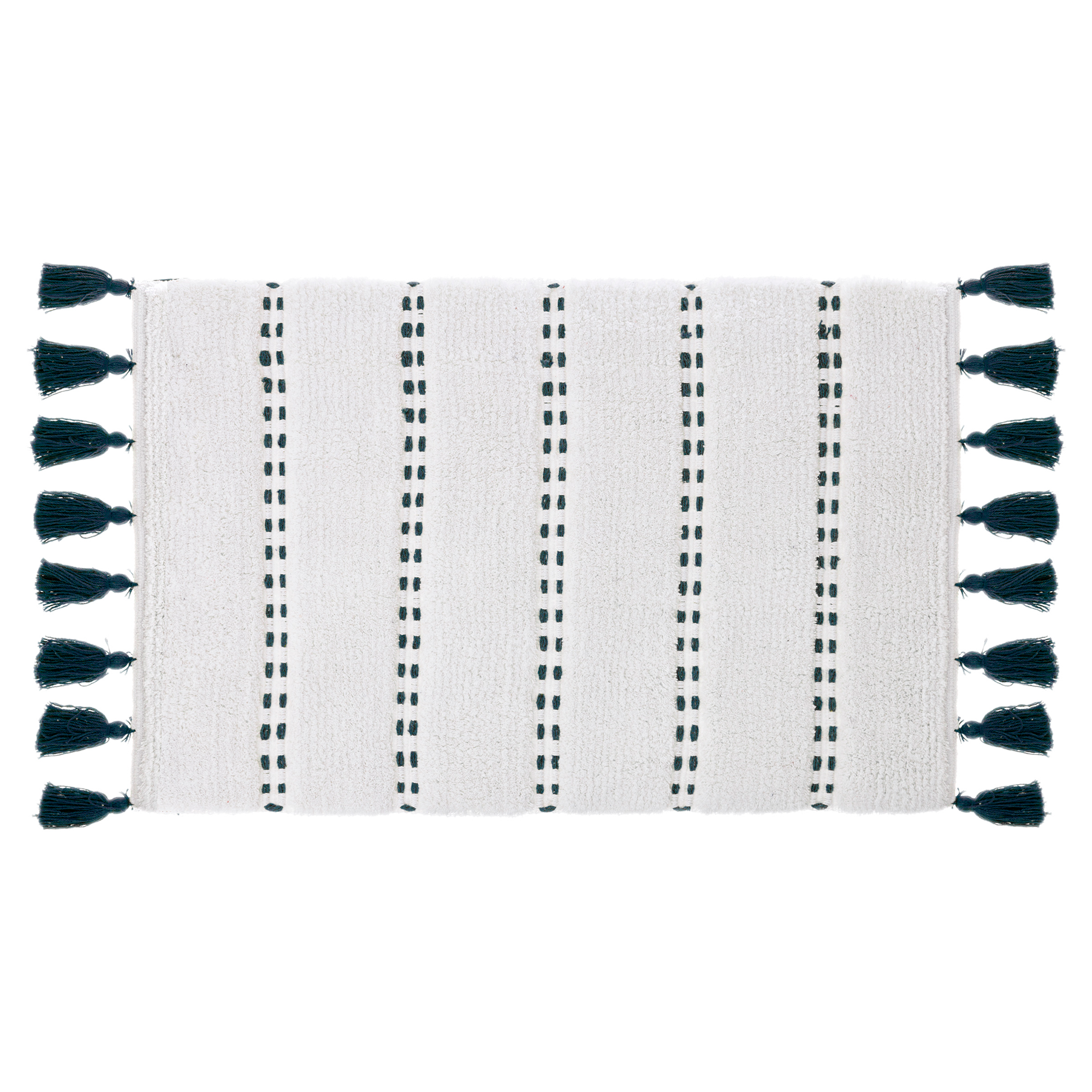 Tapis de salle de bain pompons bleu pétrole