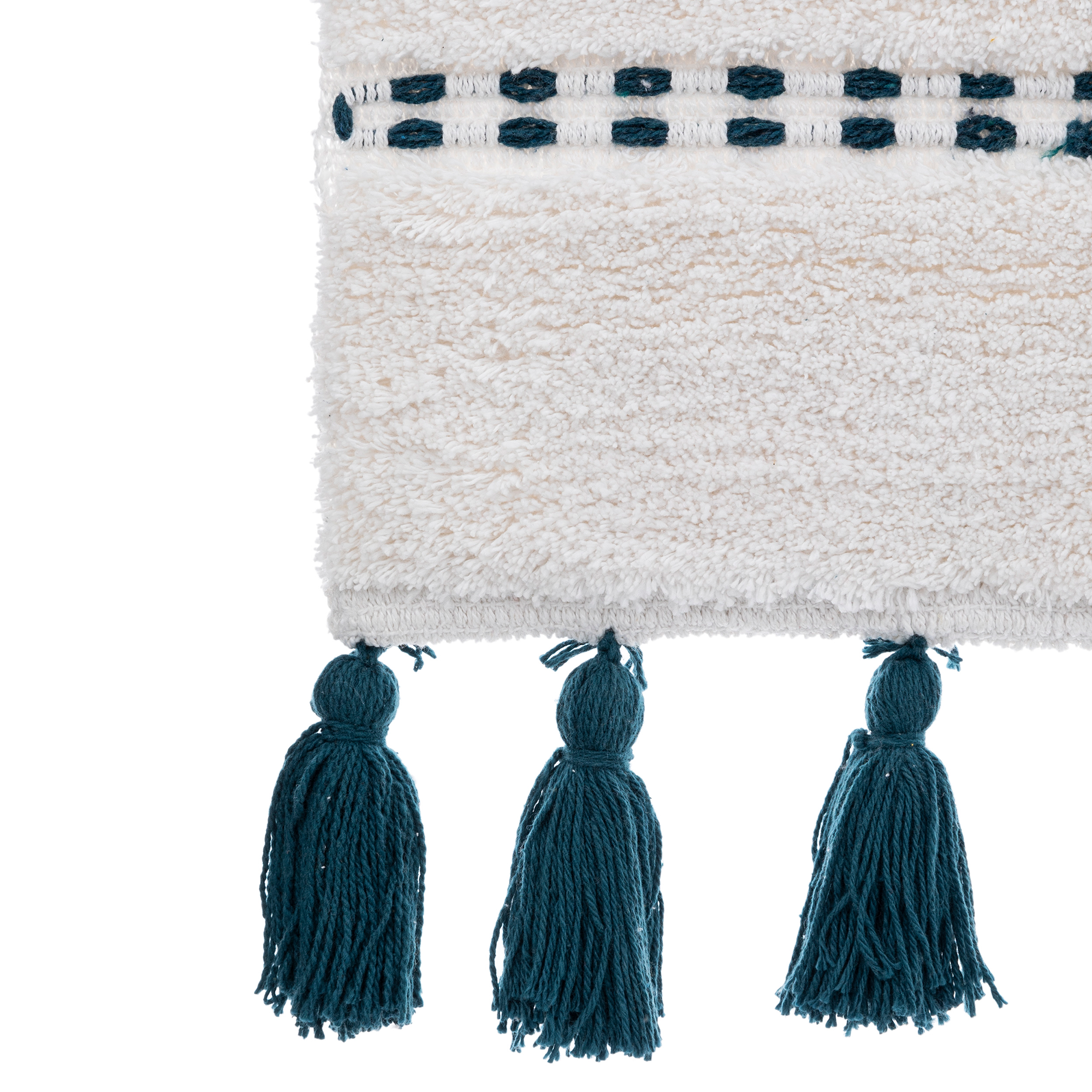 Tapis de salle de bain pompons bleu pétrole