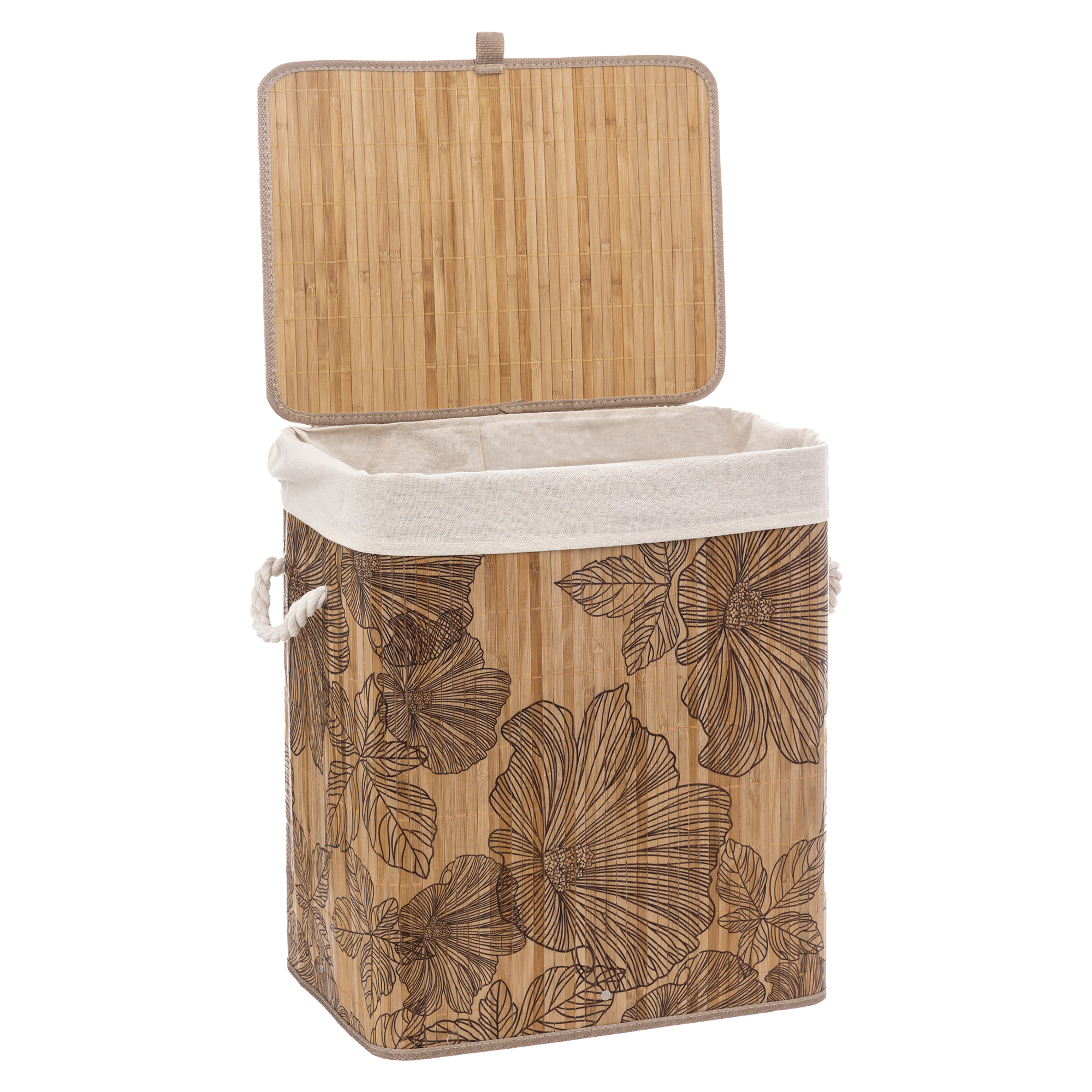 Panier à linge en bambou à fleurs 60L