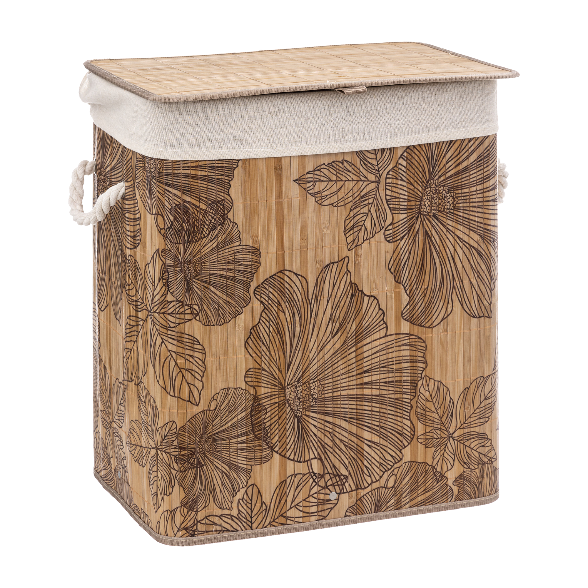 Panier à linge en bambou à fleurs 60L