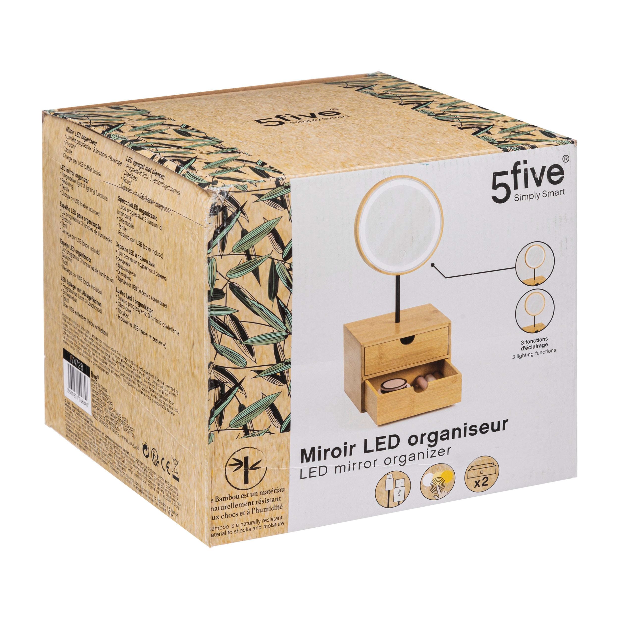 Miroir Led rond pivotant et organisateur 2 tiroirs