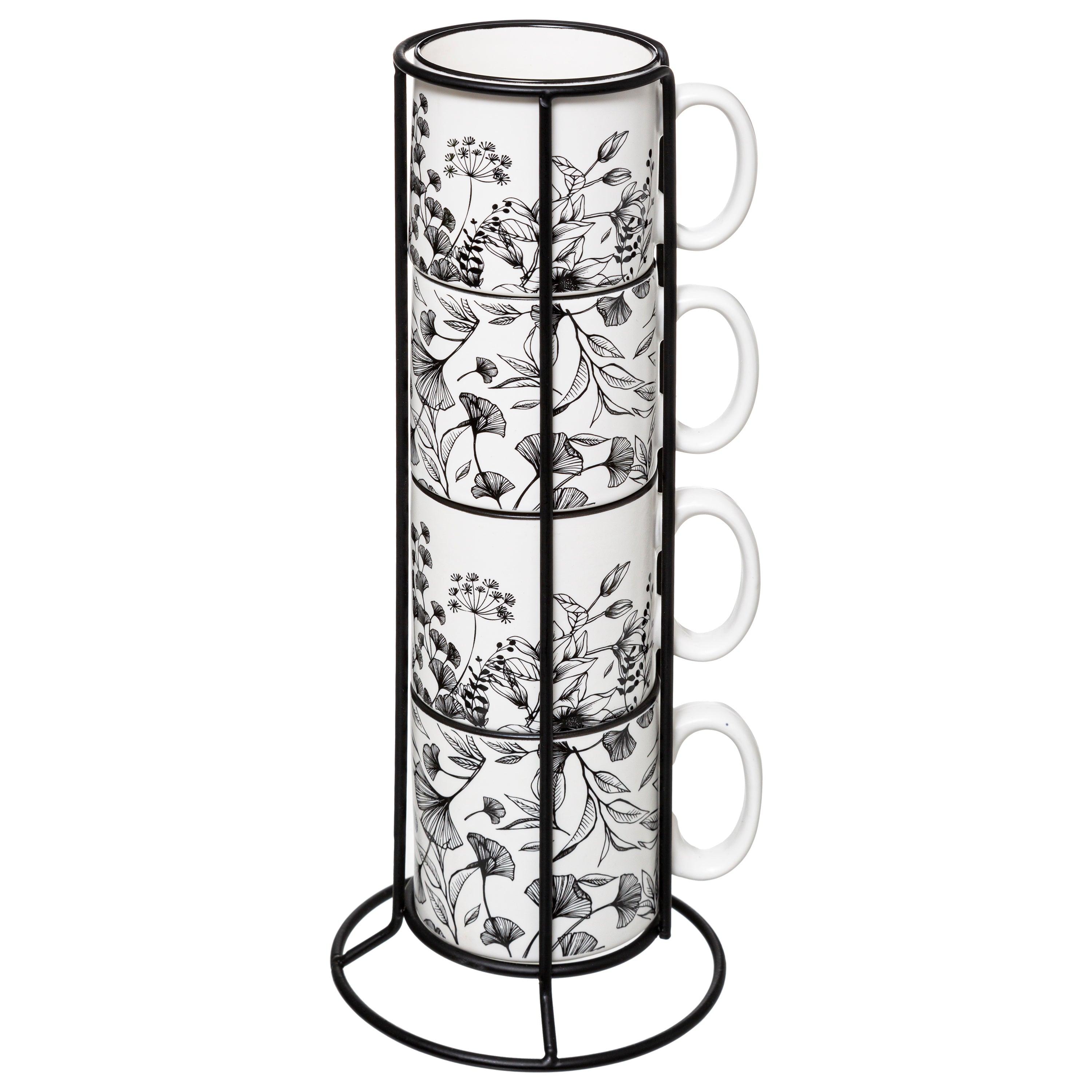 4 Mugs sur rack floral