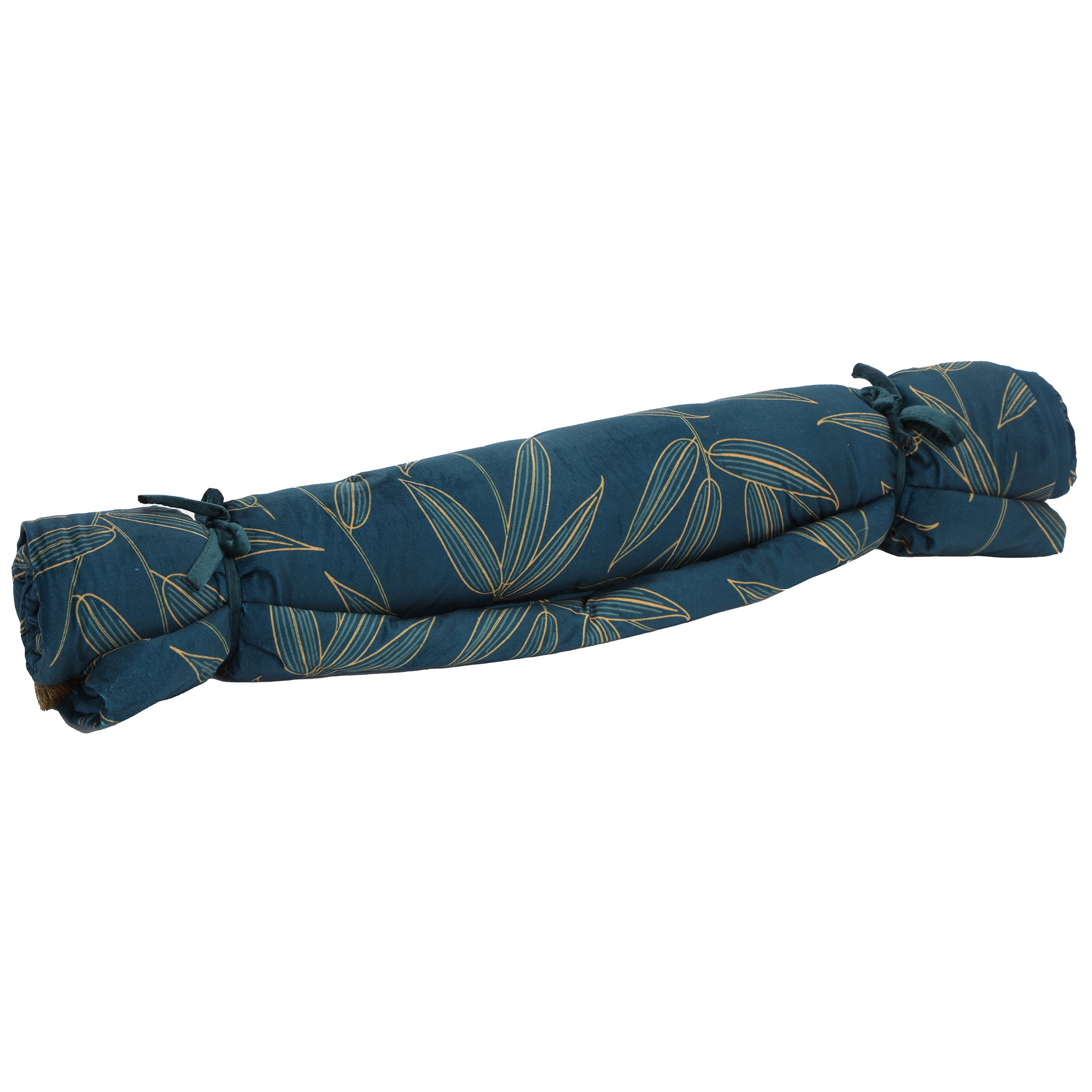 Edredon en velours bleu imprimé feuillage