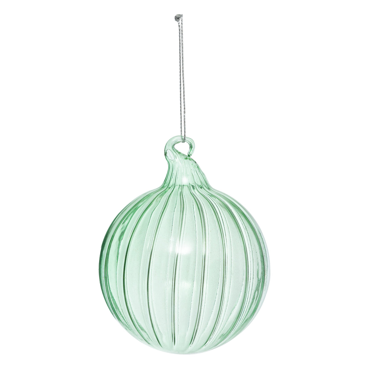 Boule de Noël en verre strié vert de 80 mm
