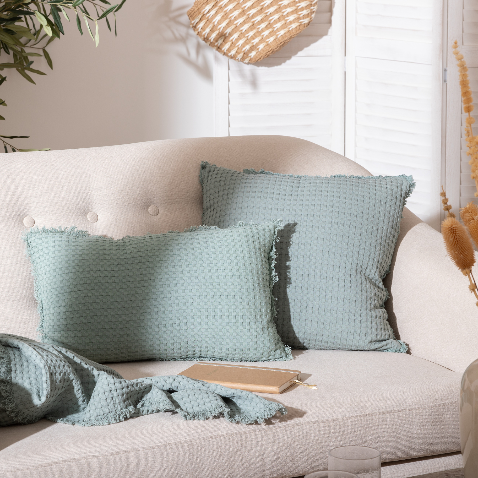 Coussin nid d'abeille 30x50cm celadon