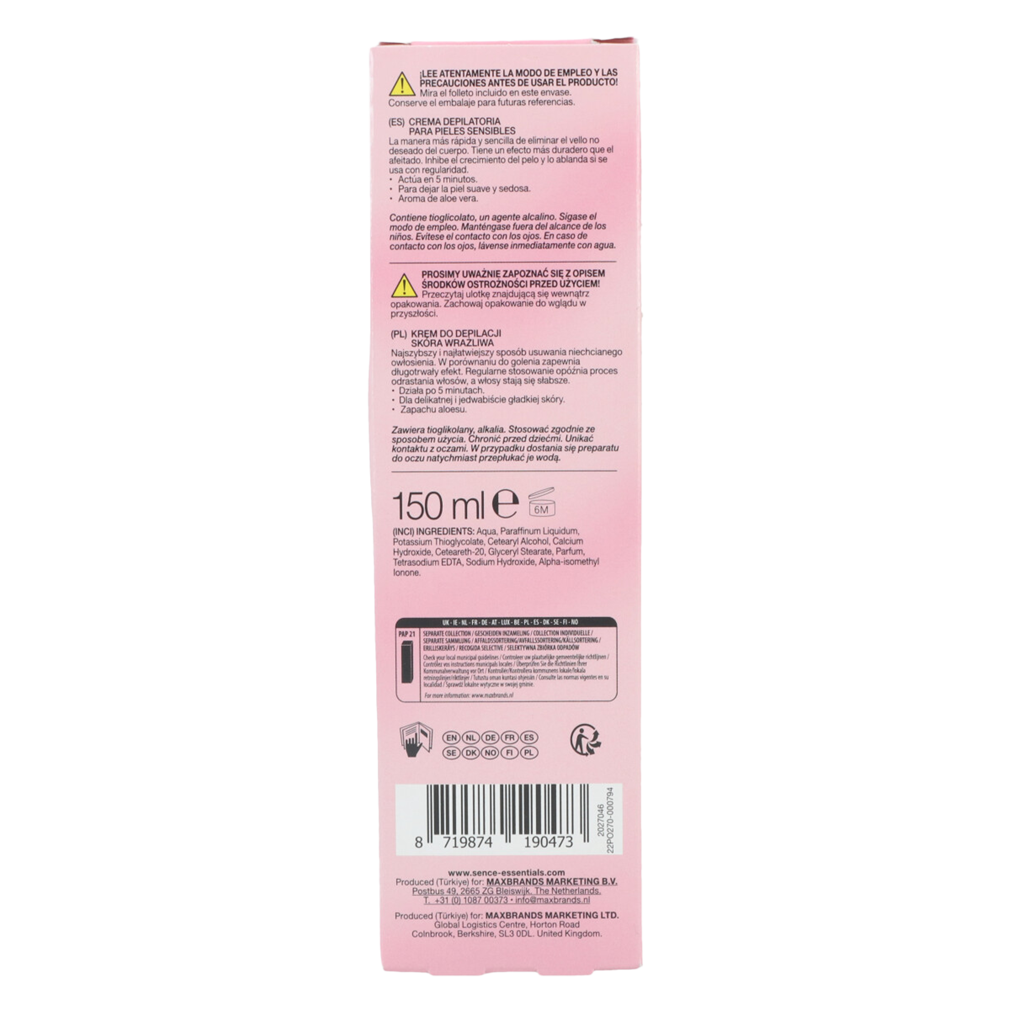Crème d'épilation sensitive skin