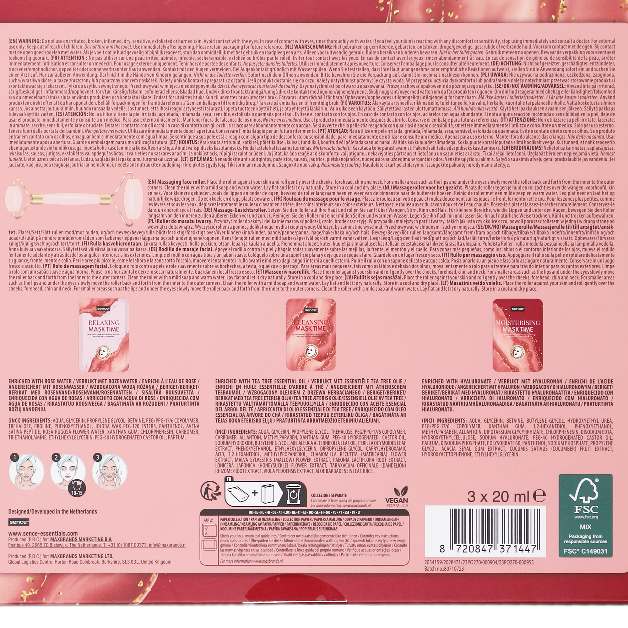 Coffret de 3 masques 20 ml + un rouleau de massage
