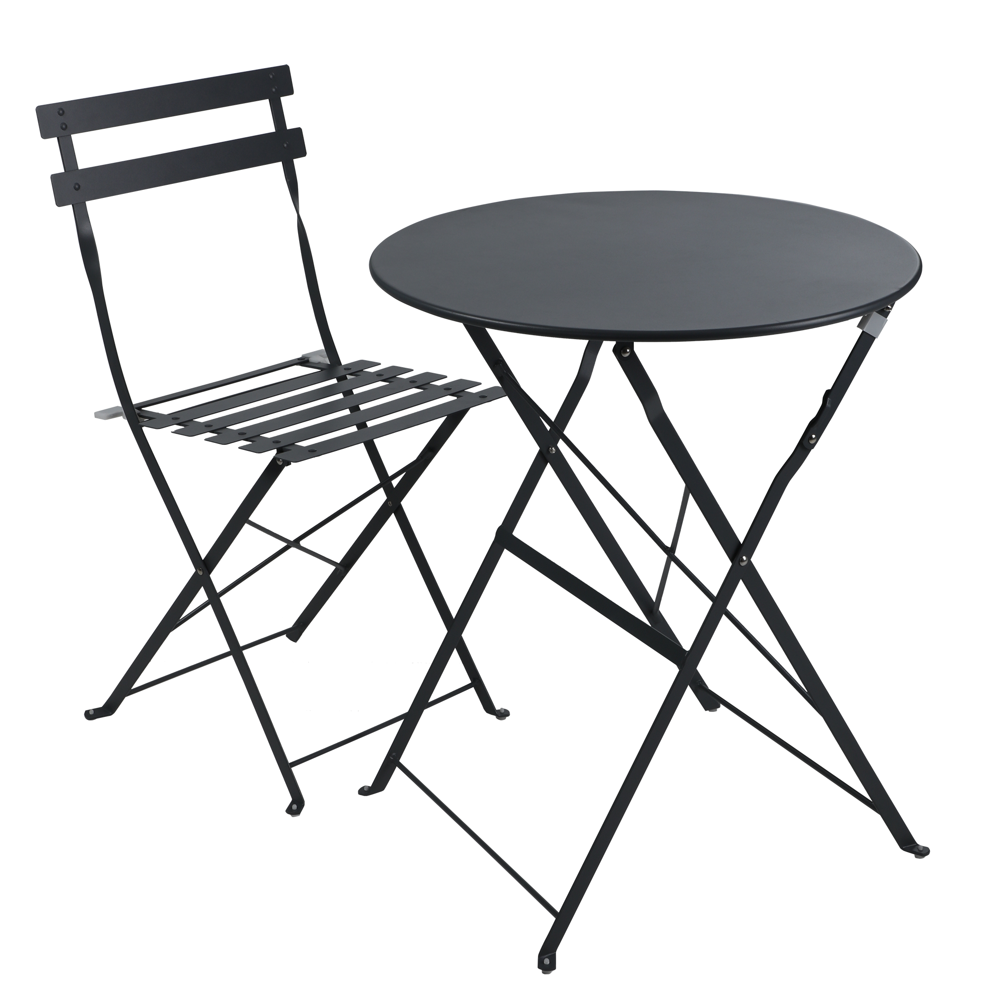 Table ronde pliante en métal anthracite