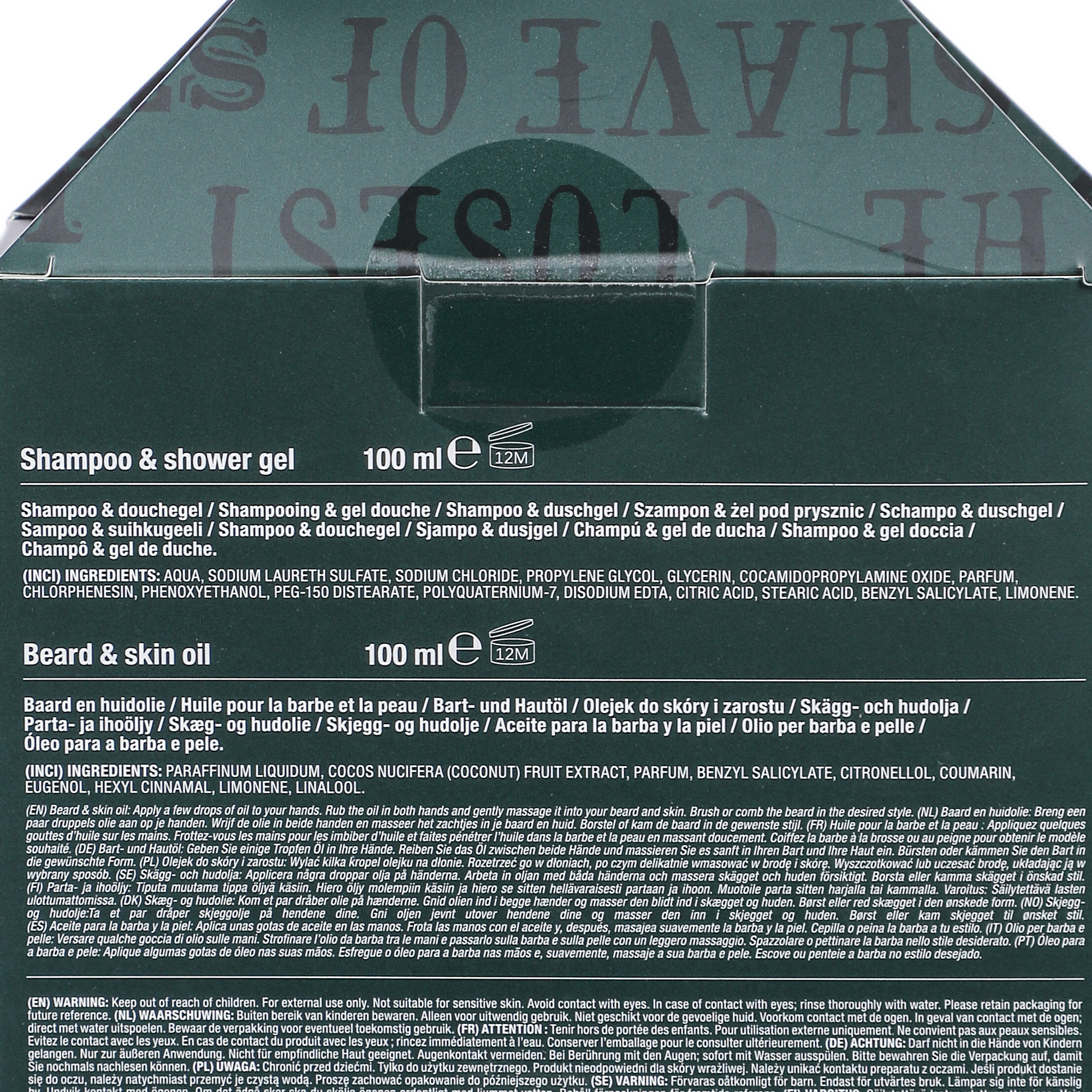 Coffret shampoing et gel douche 2 en 1 + huile à barbe