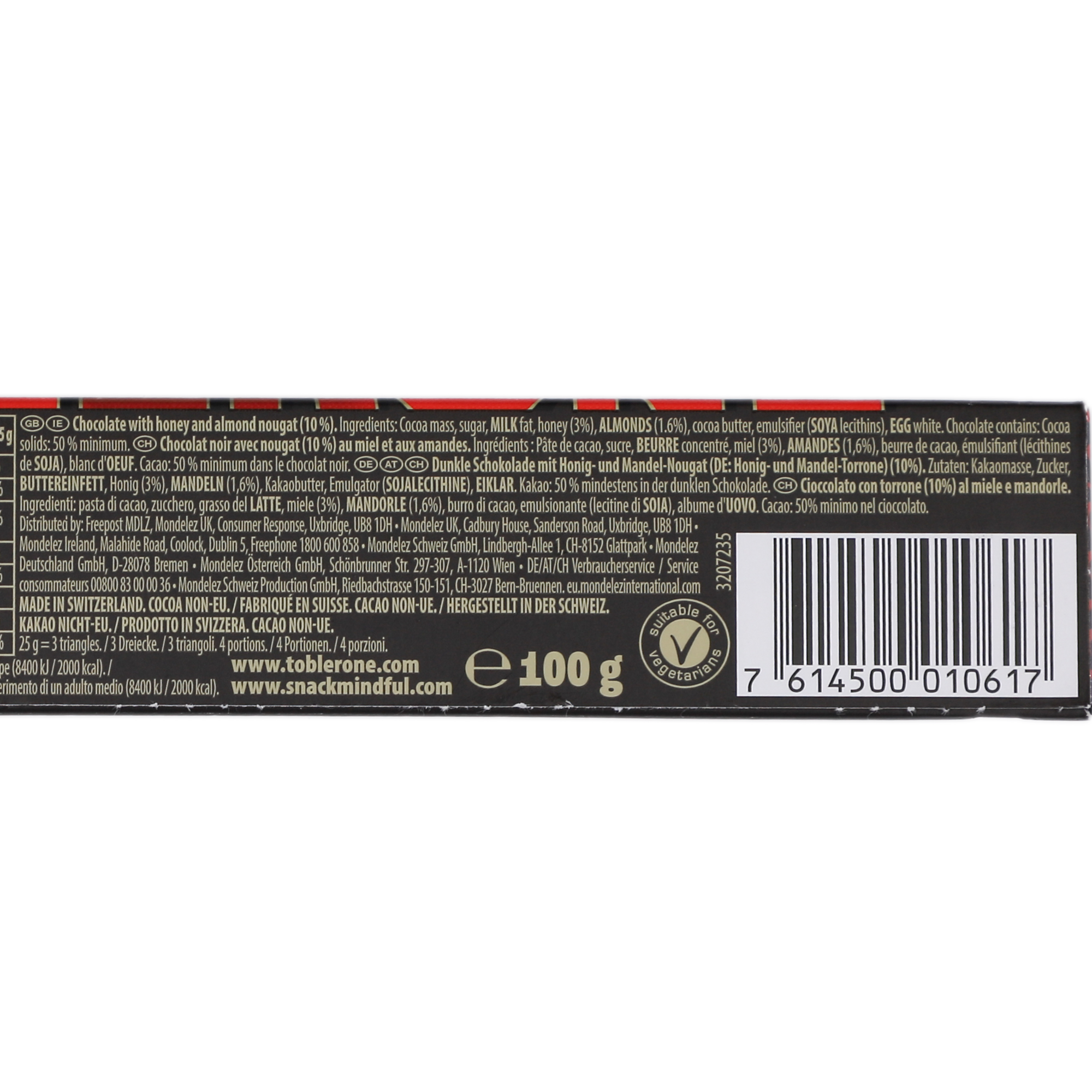 Barre de chocolat noir suisse avec nougat