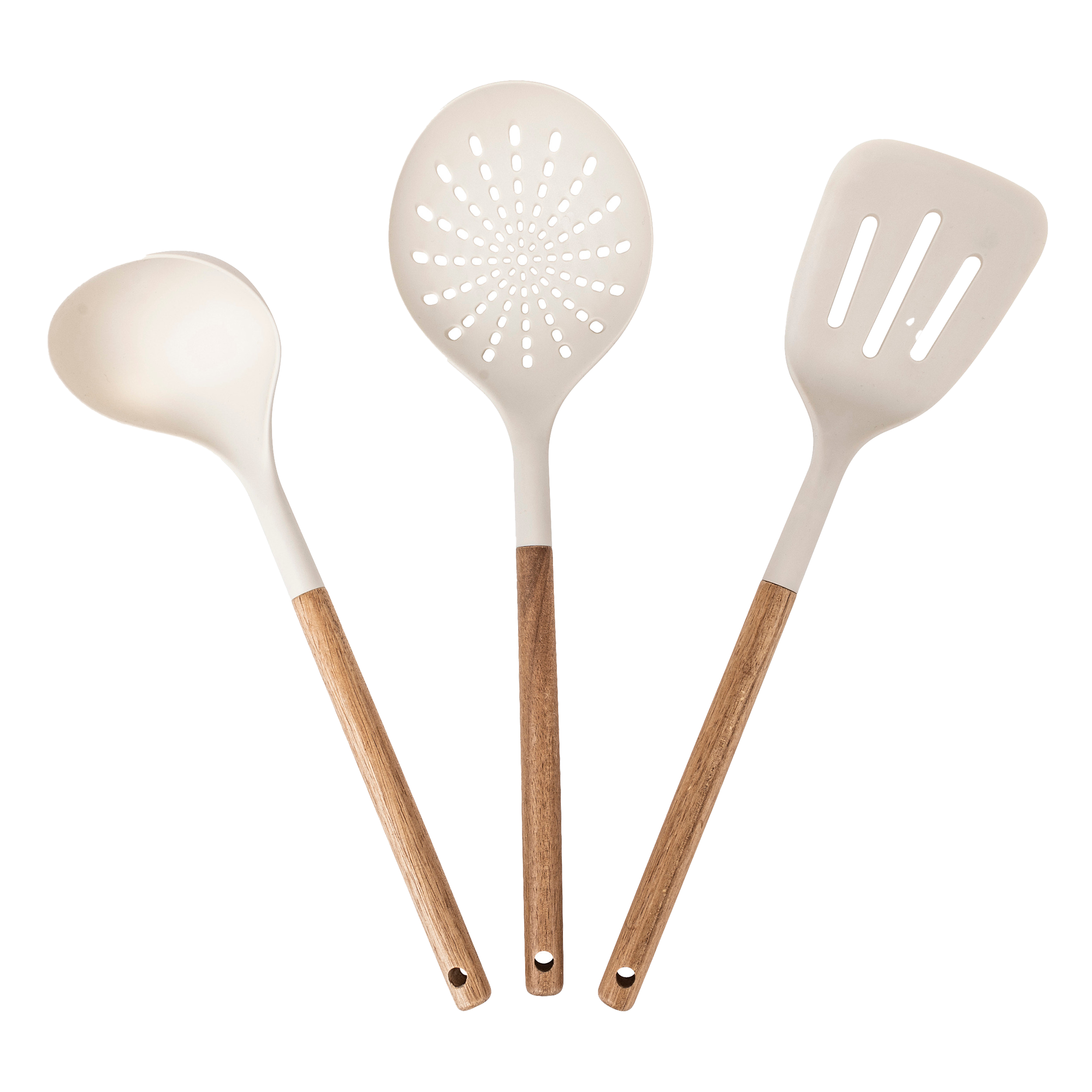 3 ustensiles de cuisine beige et acacia
