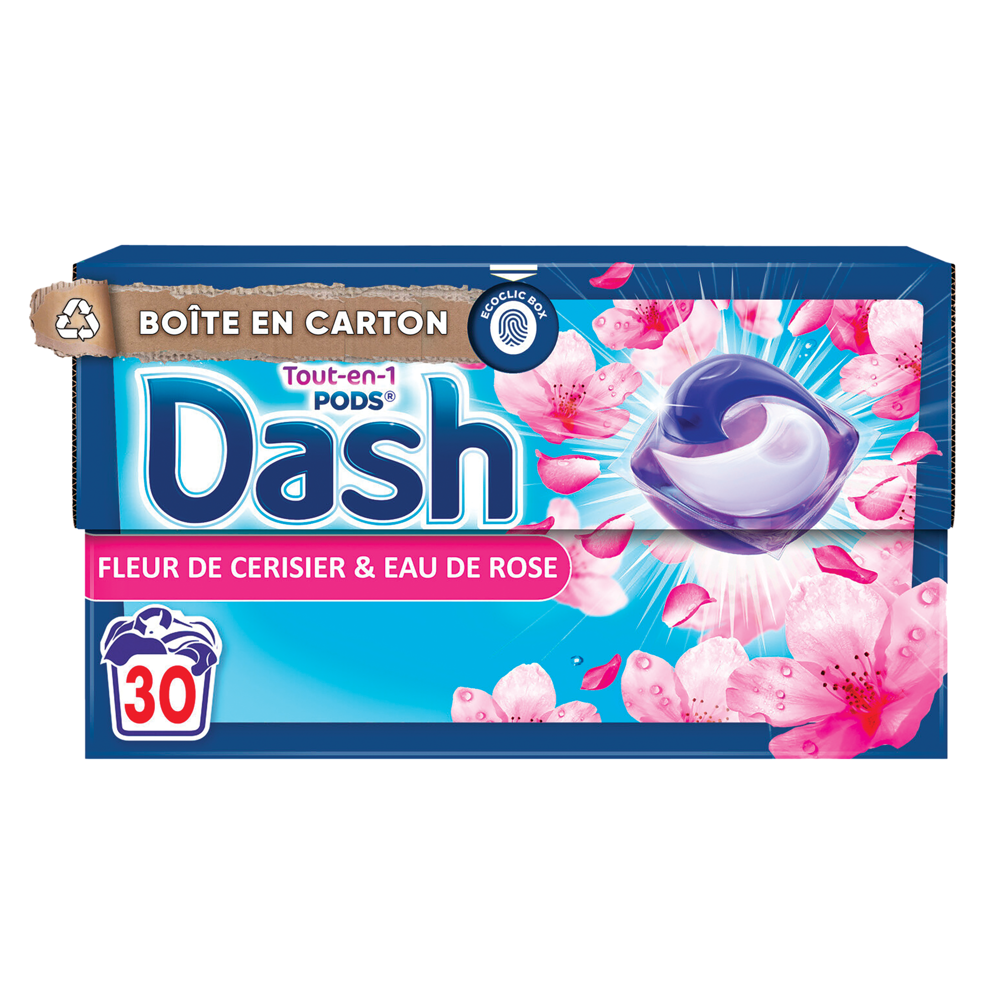 30 capsules lessive tout en 1 fleur de cerisier et eau de rose