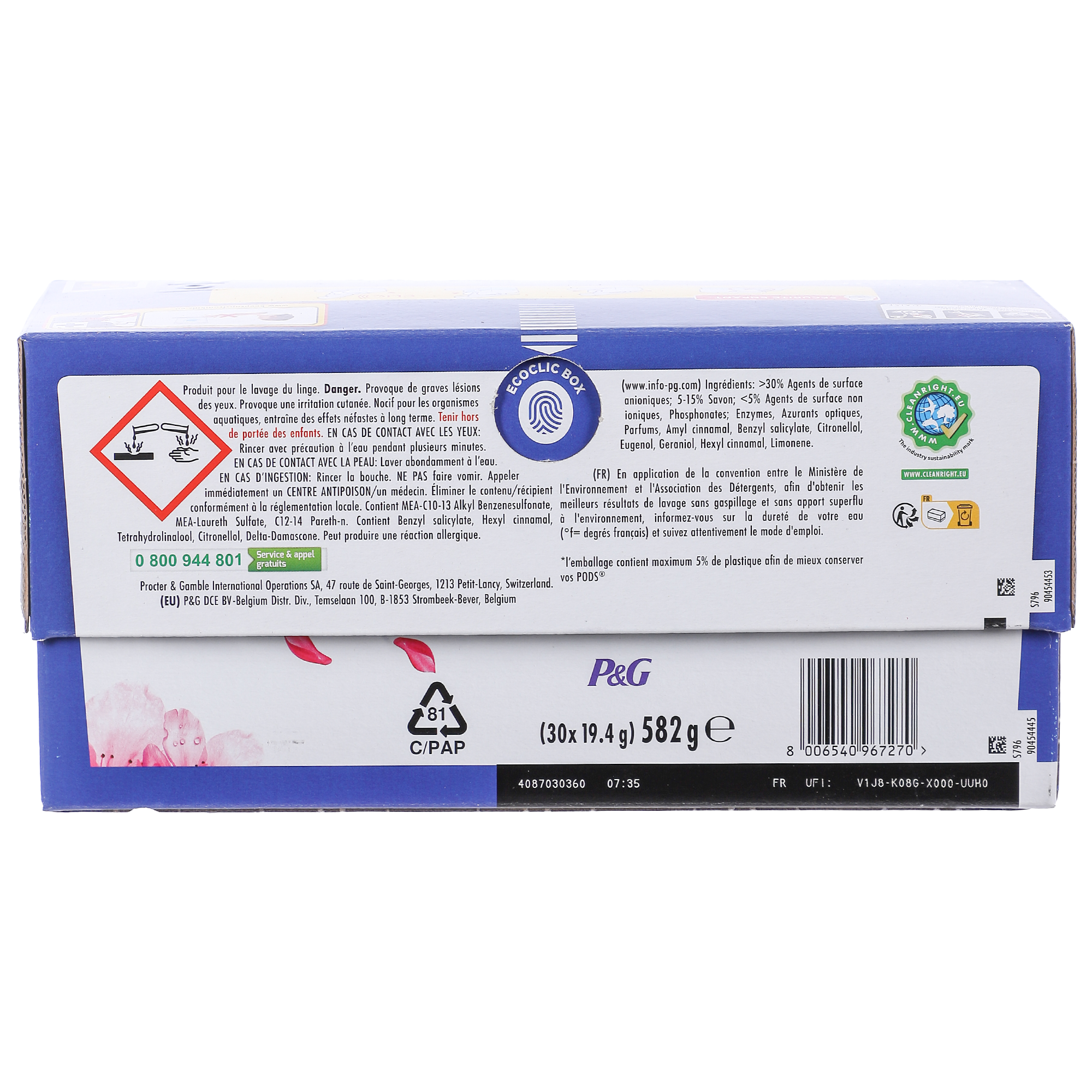 30 capsules lessive tout en 1 fleur de cerisier et eau de rose