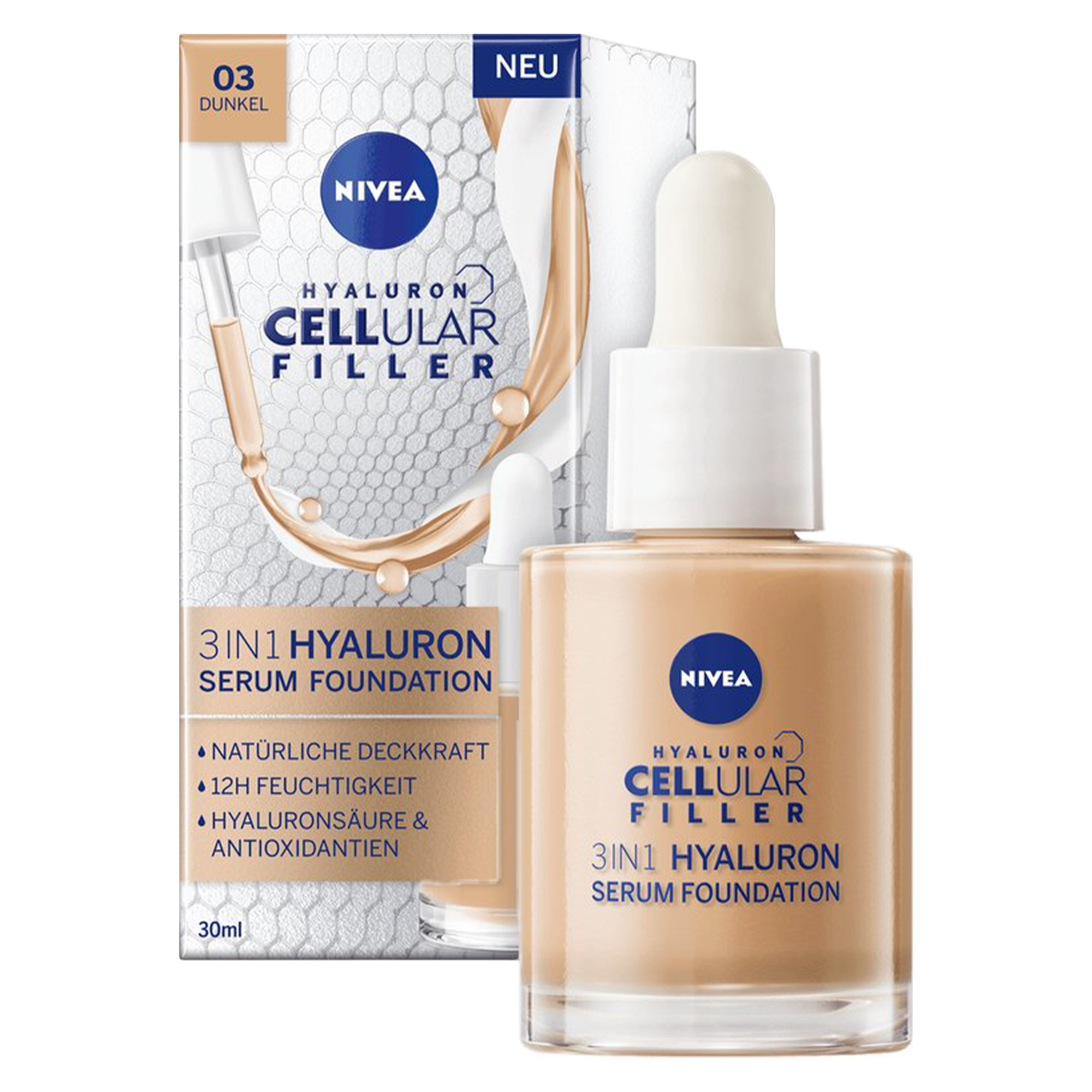 Sérum visage 3en1 Cellular filler hyaluron foundation 03 foncé