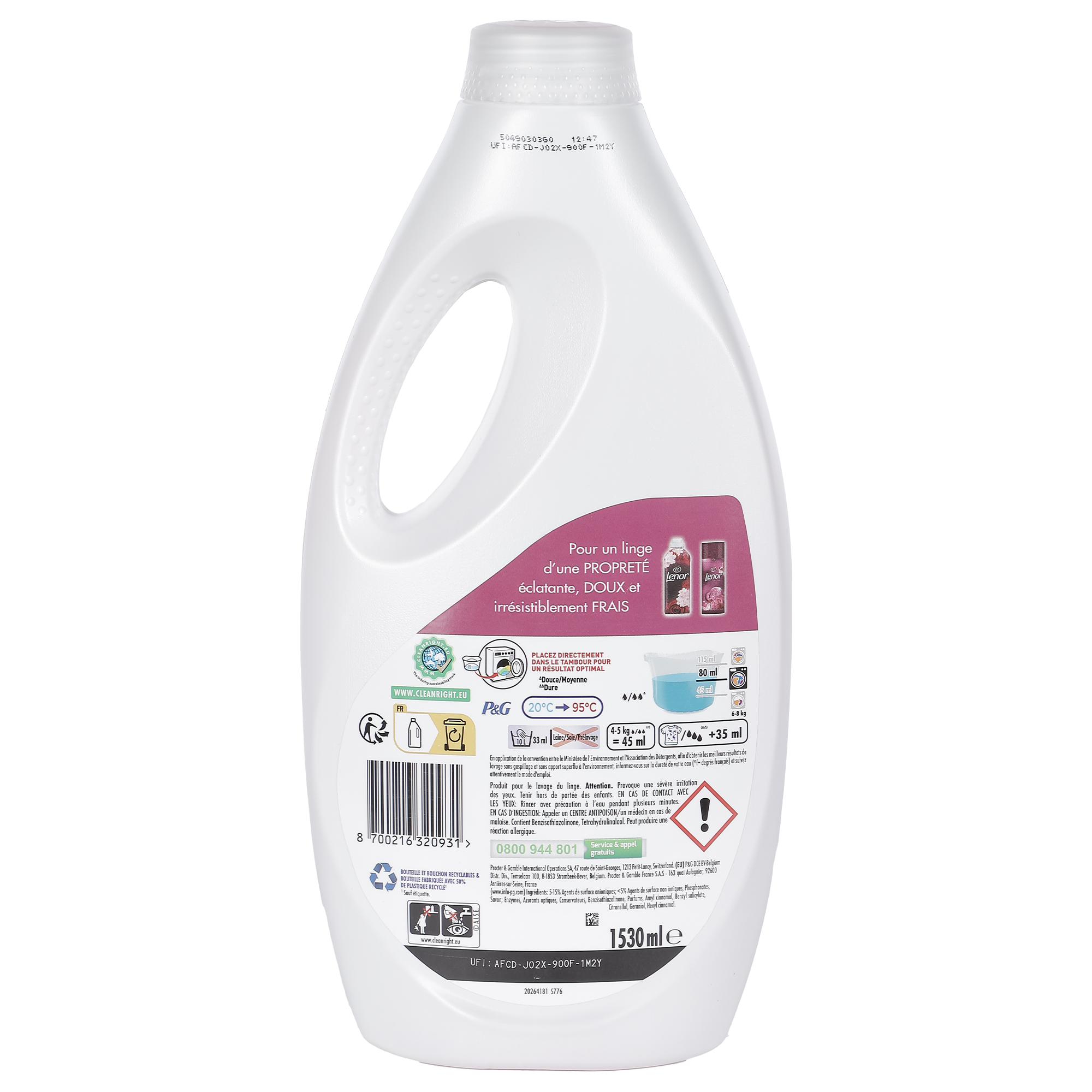 34 doses de lessive liquide Jasmin et rose de mai