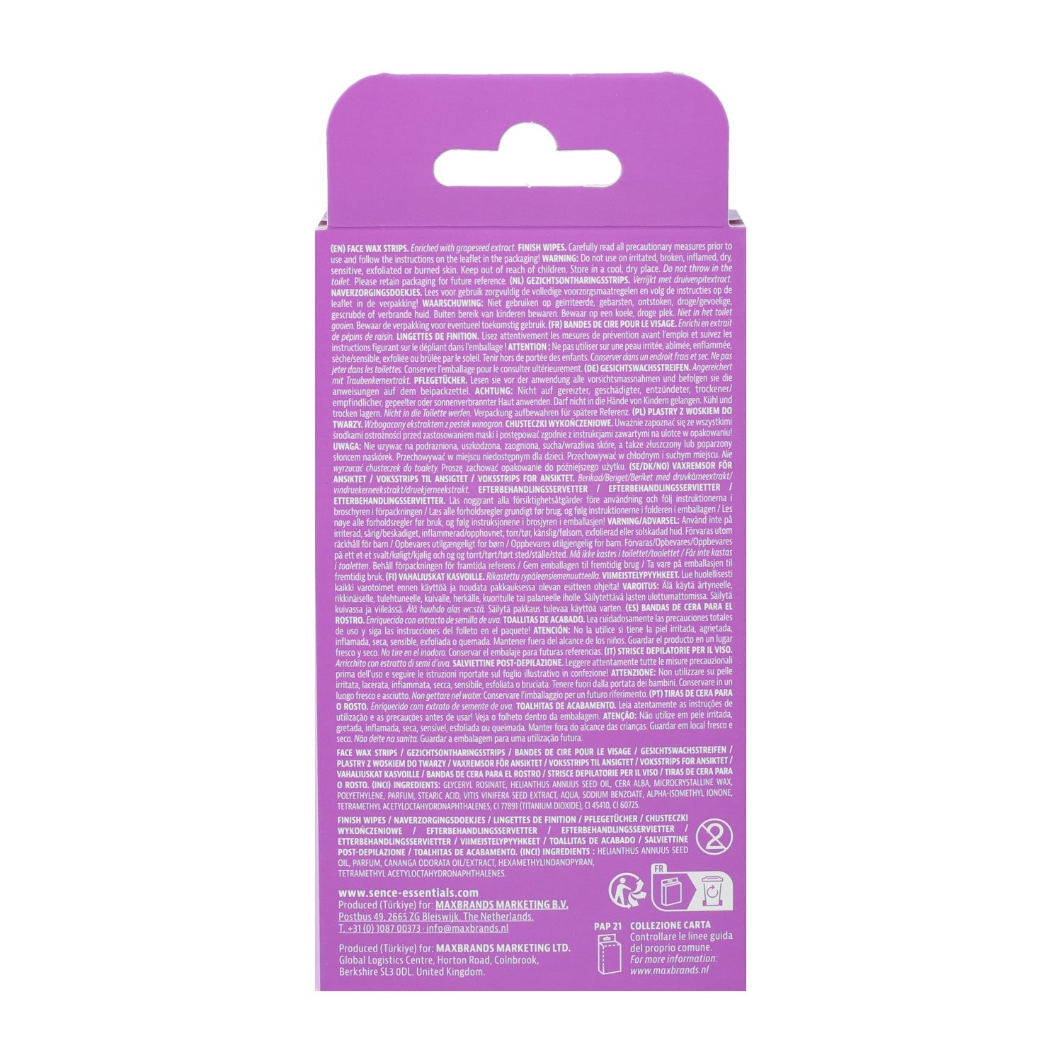 20 bandes de cire visage + 4 lingettes de finition