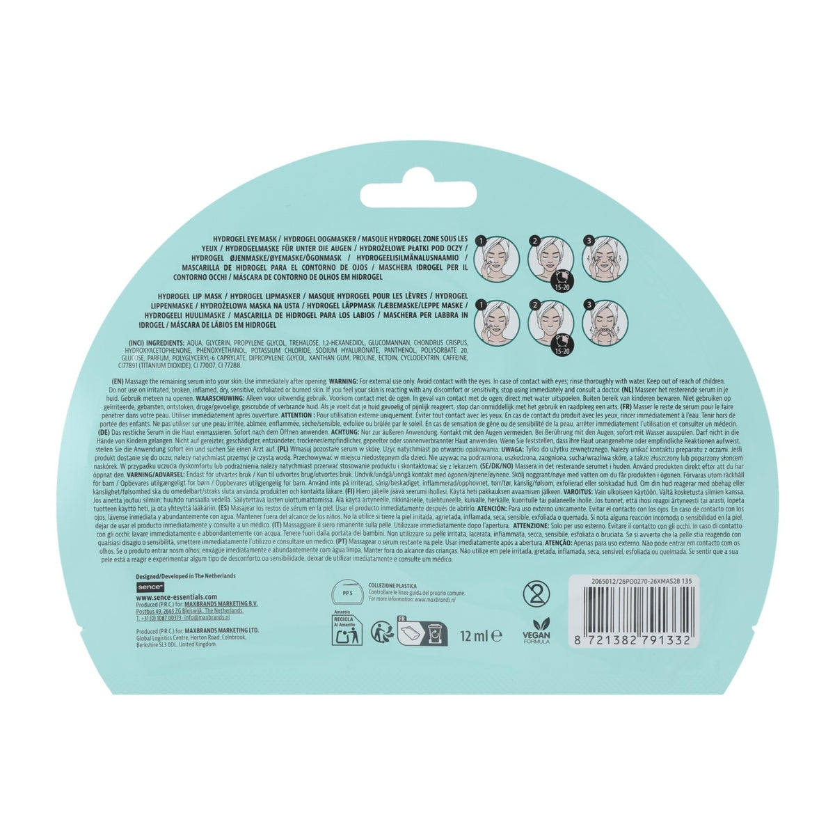 Duo de masques hydrogel Sence pour les yeux et les lèvres The Glow Rebel