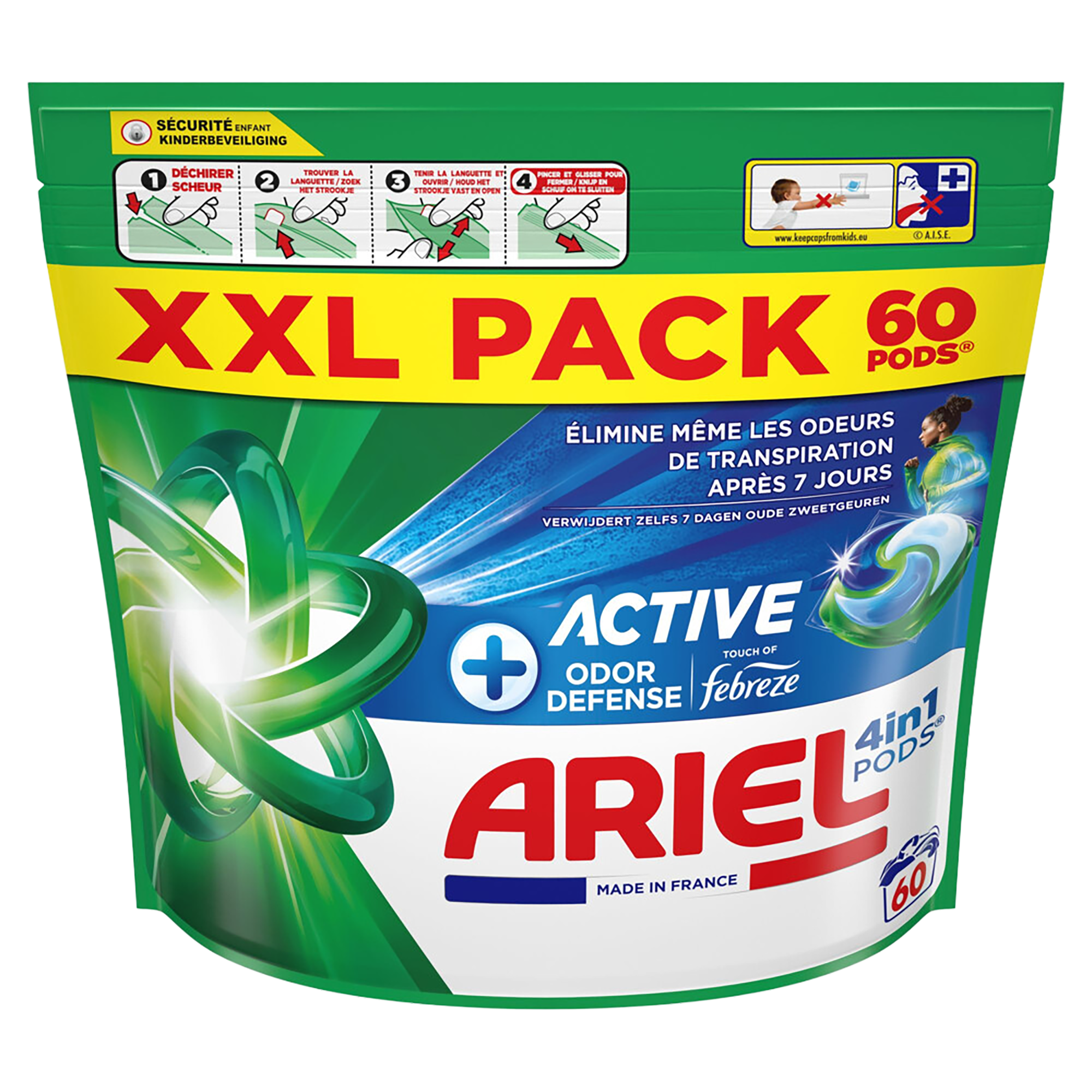 Capsules lessive 4 en 1 Ariel 60 capsules XXL