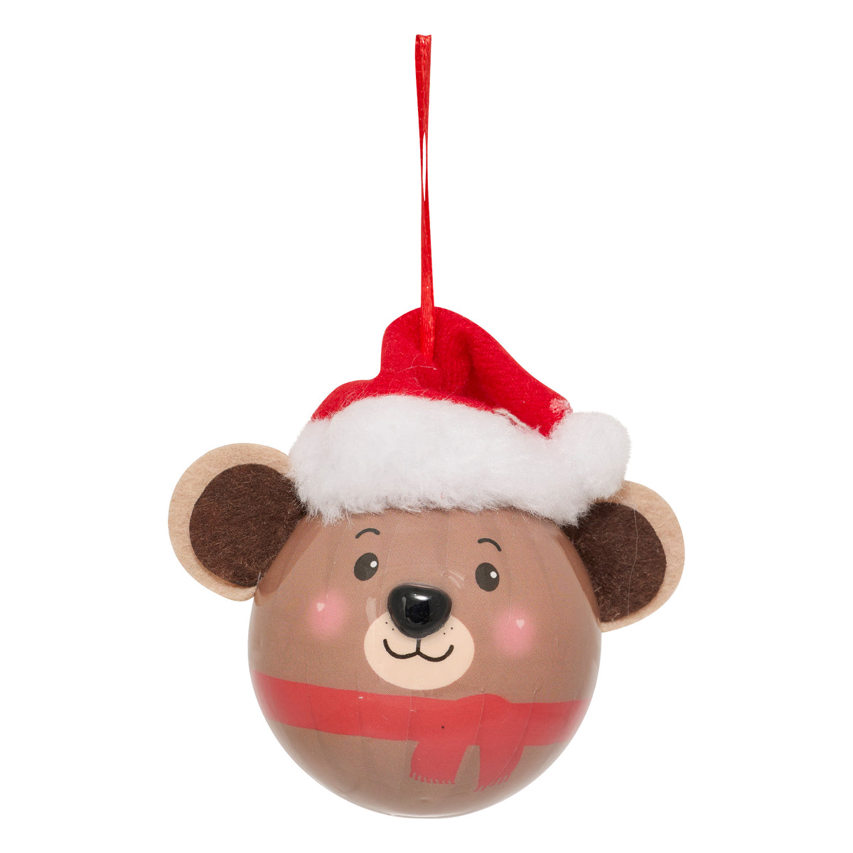 Boule de Noël imprimée ours portant un bonnet de Noël de 65 mm