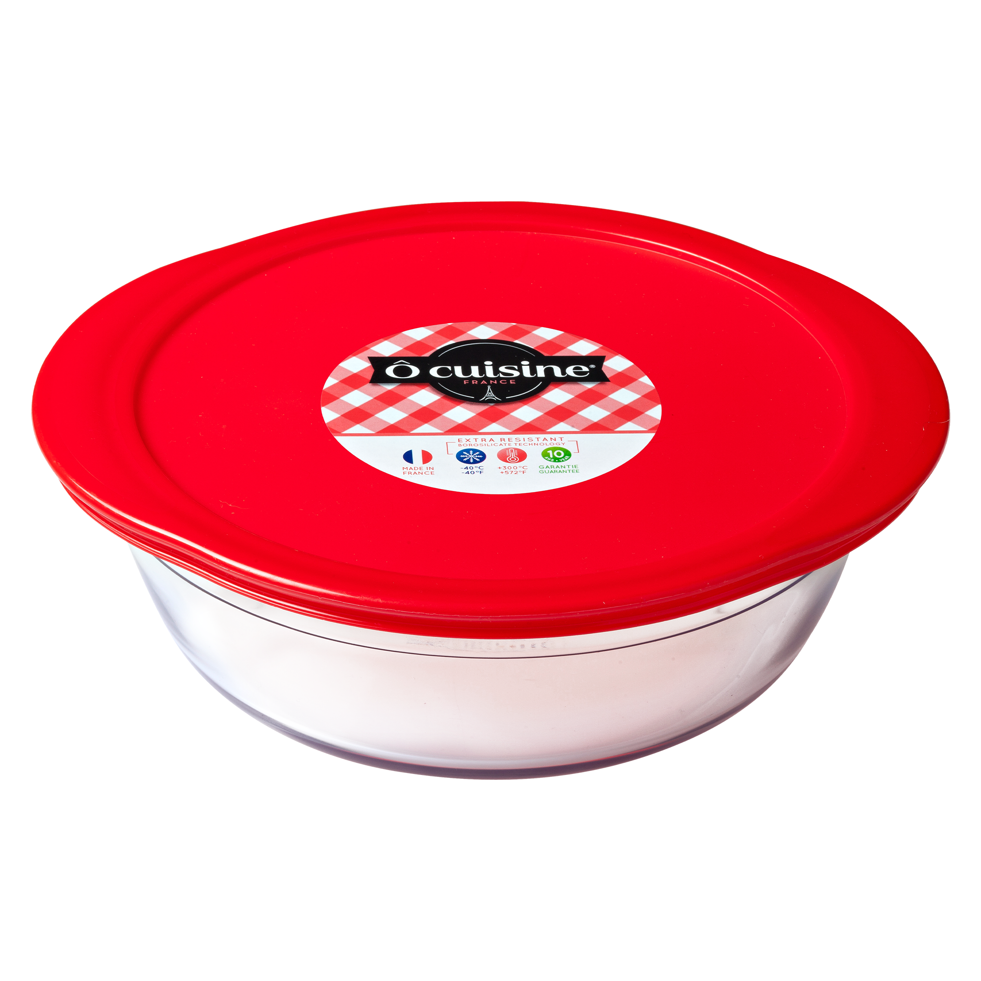 Plat à four en verre rond + couvercle 1.10L