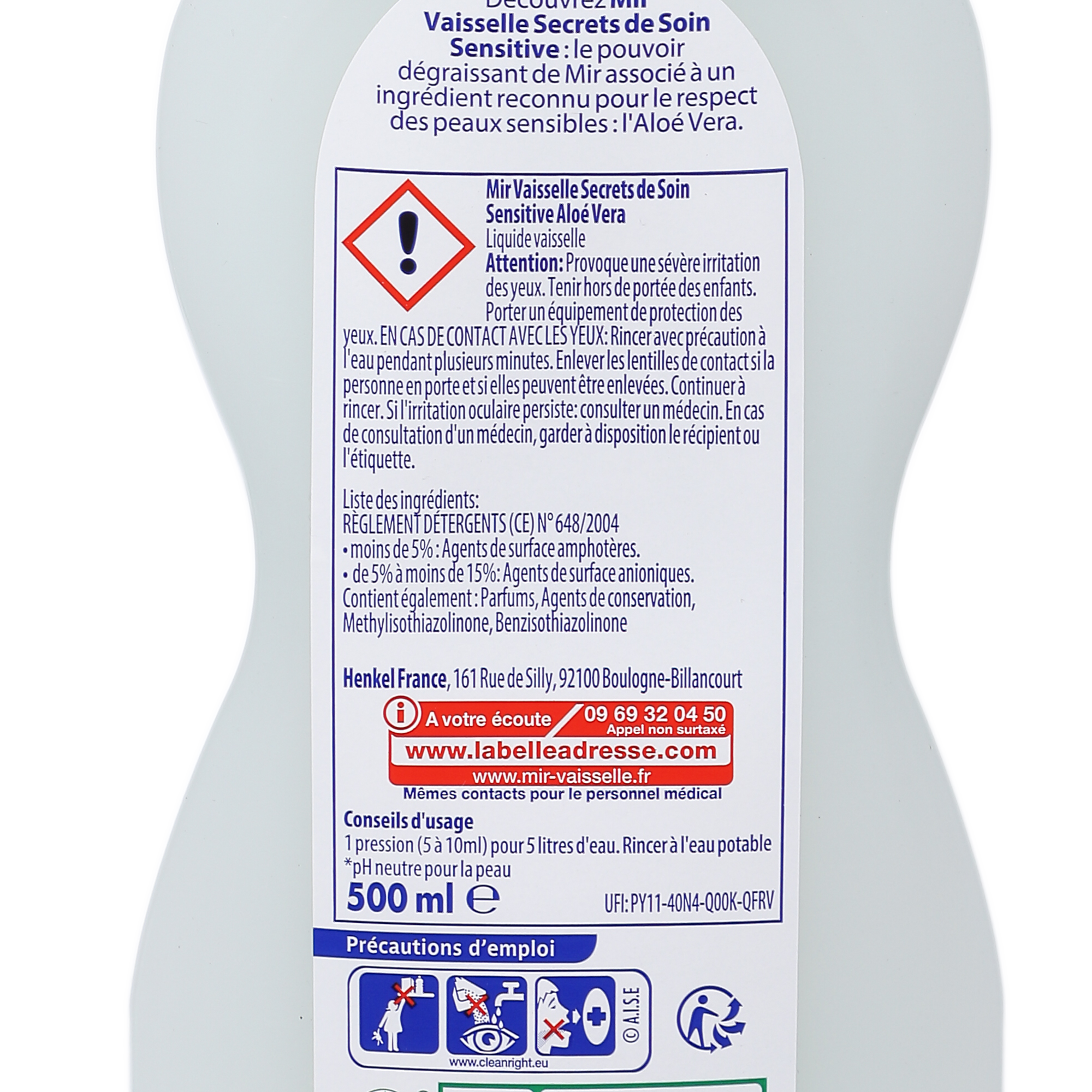 Liquide vaisselle peaux sensibles à l'Aloe vera