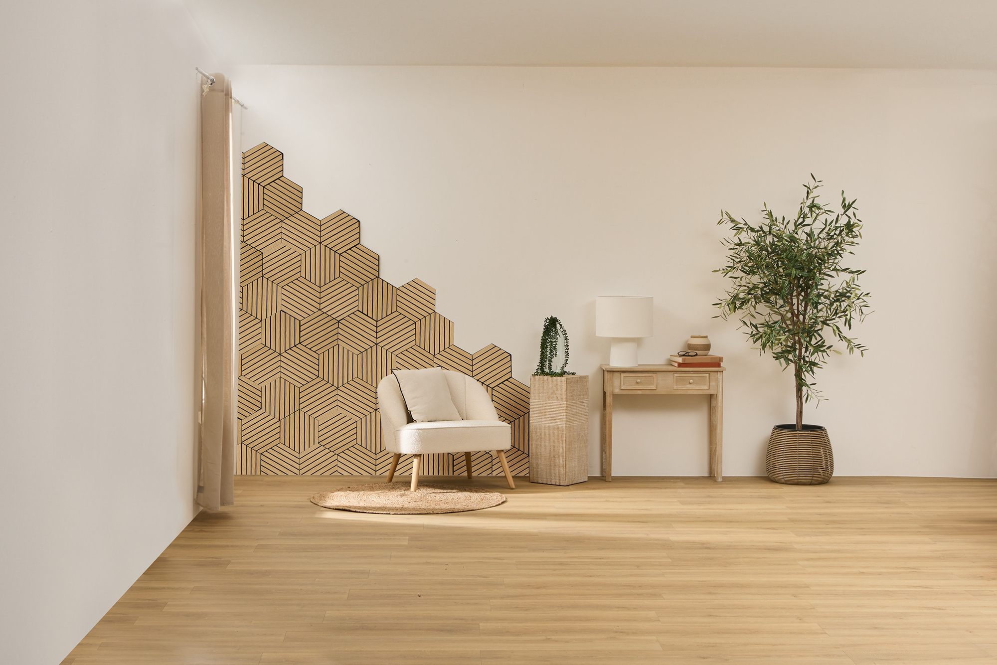 Panneau mural déco hexagonal clair 30x26 cm x3