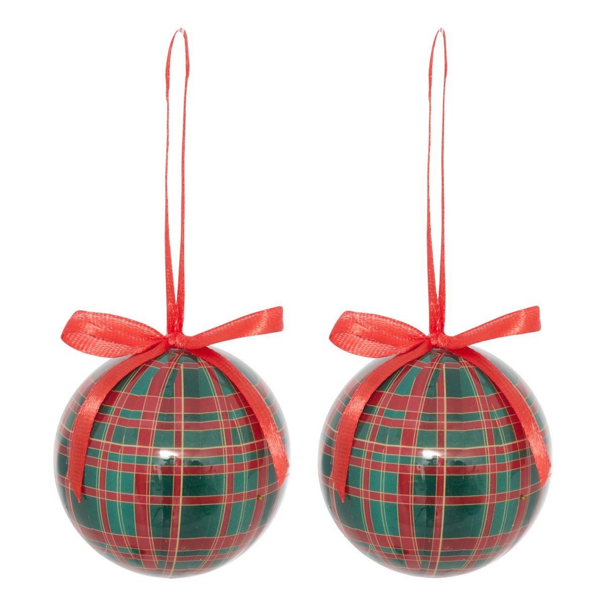Lot de 2 boules de Noël motif tartan 60 mm