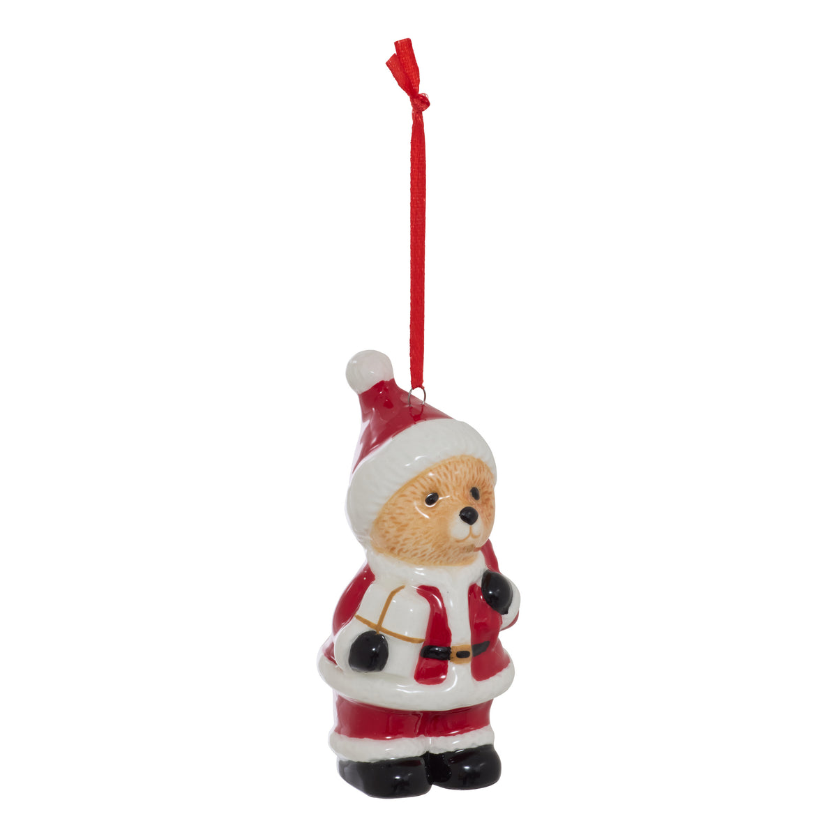 Suspension de Noël en céramique ourson Père Noël 9 cm