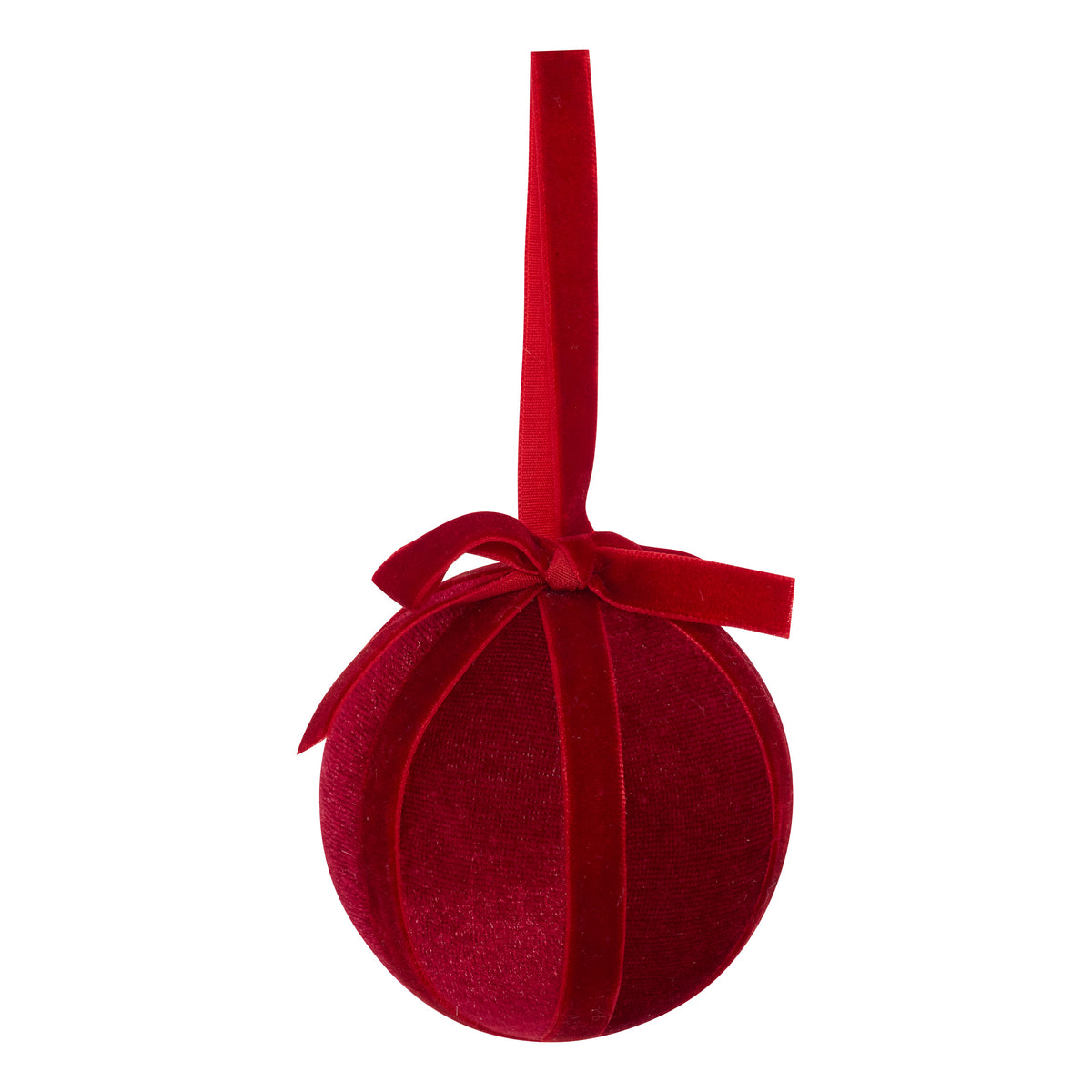 Boule de Noël en velours et ruban rouge 80 mm