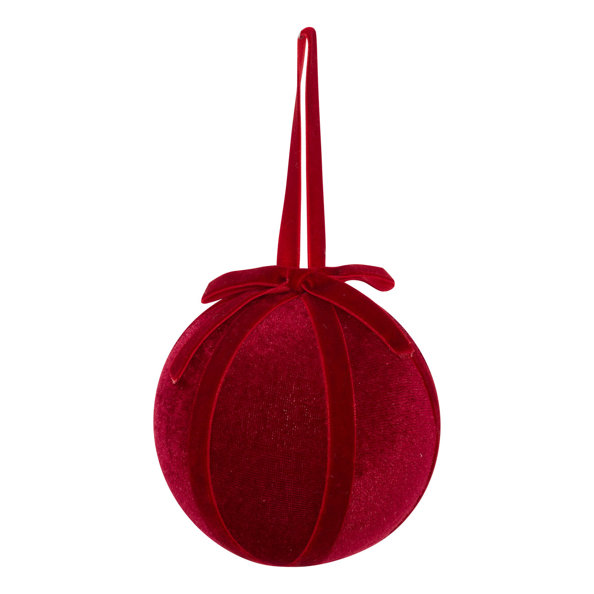 Boule de Noël en velours et ruban rouge 100 mm
