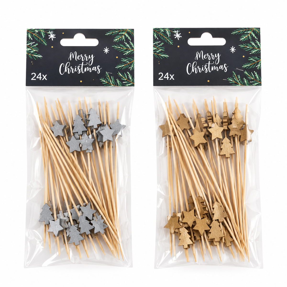 24 PIQUES ETOILES BAMBOU 12CM ASST