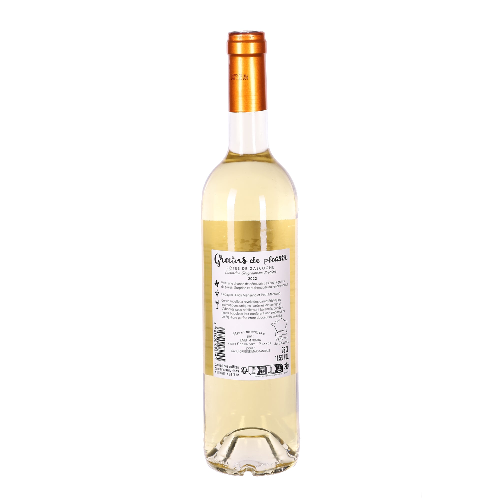 COTES DE GASCOGNE IGP BLANC 11,5%  GRAINS DE PLAISIR MOELLEUX 2022