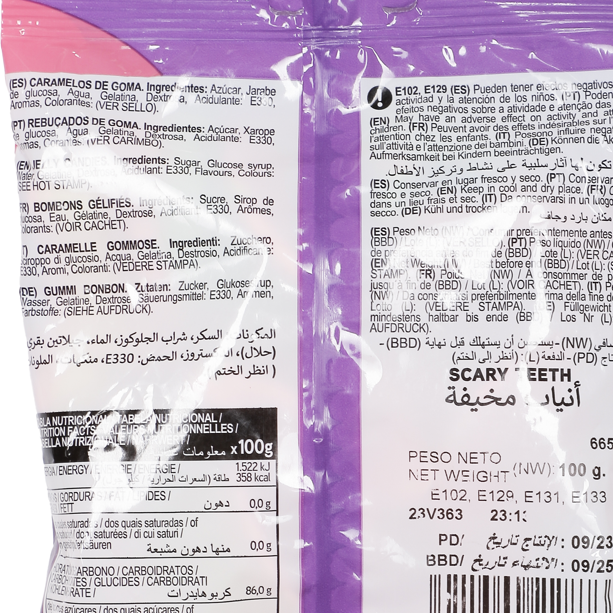 Sachet de bonbons scary teeth