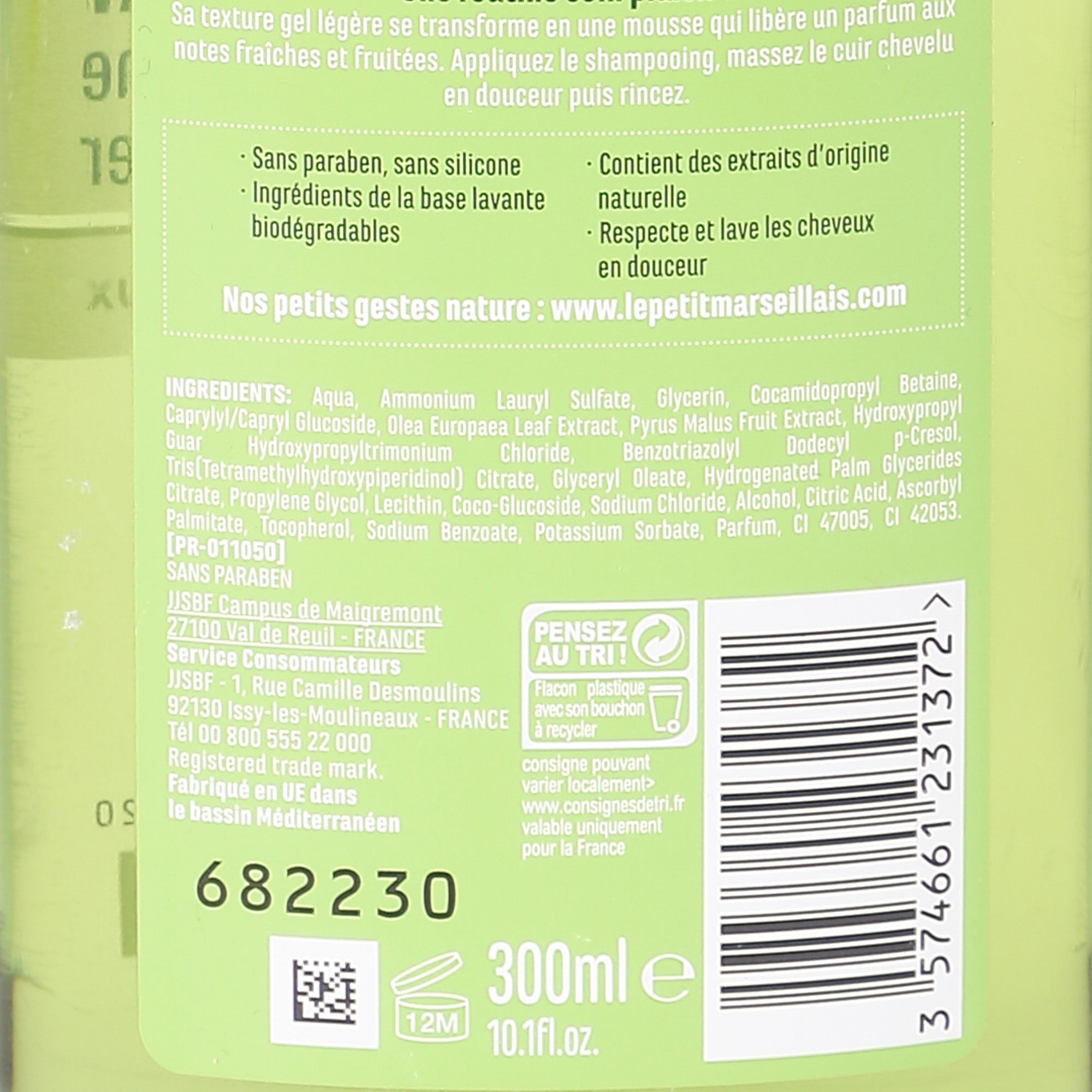 Shampoing force et éclat aux extraits de pomme et de feuilles d'oliviers