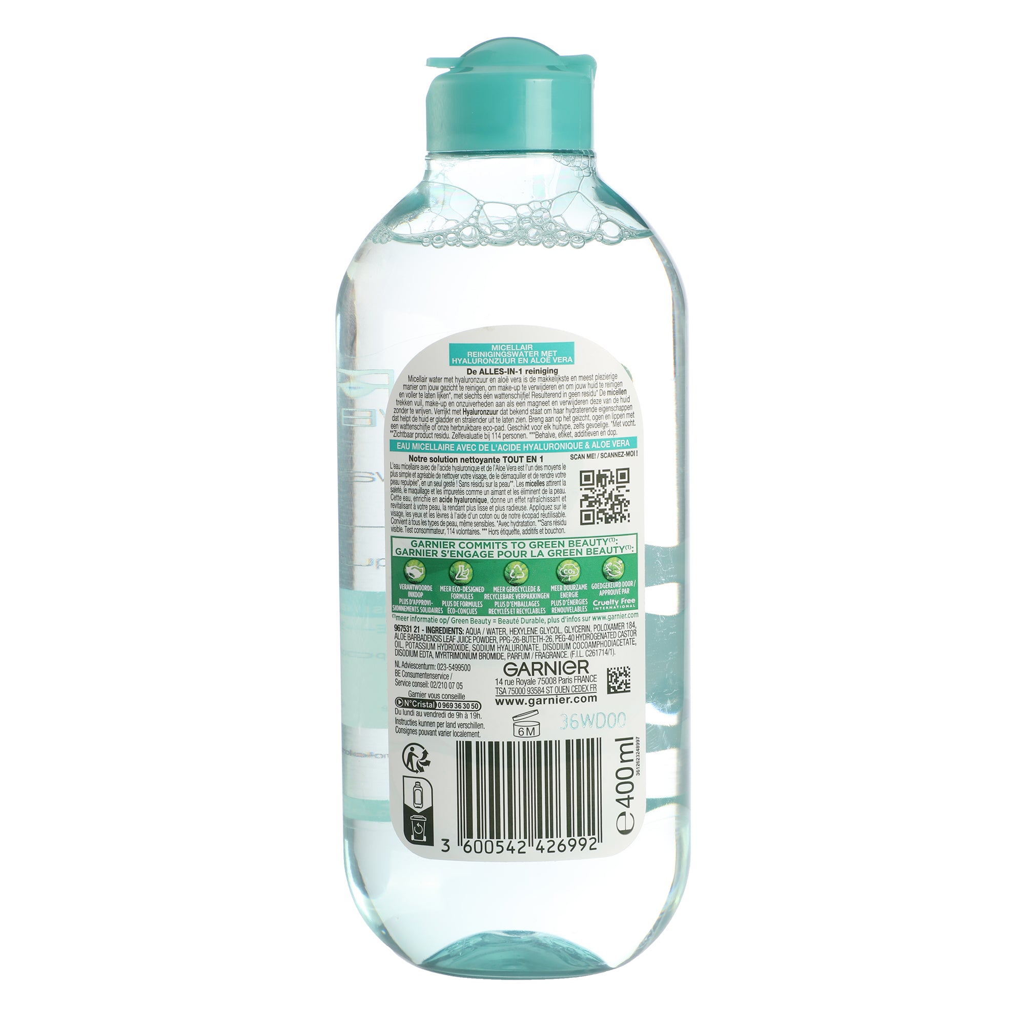Eau micellaire à l'acide hyaluronique et aloé vera
