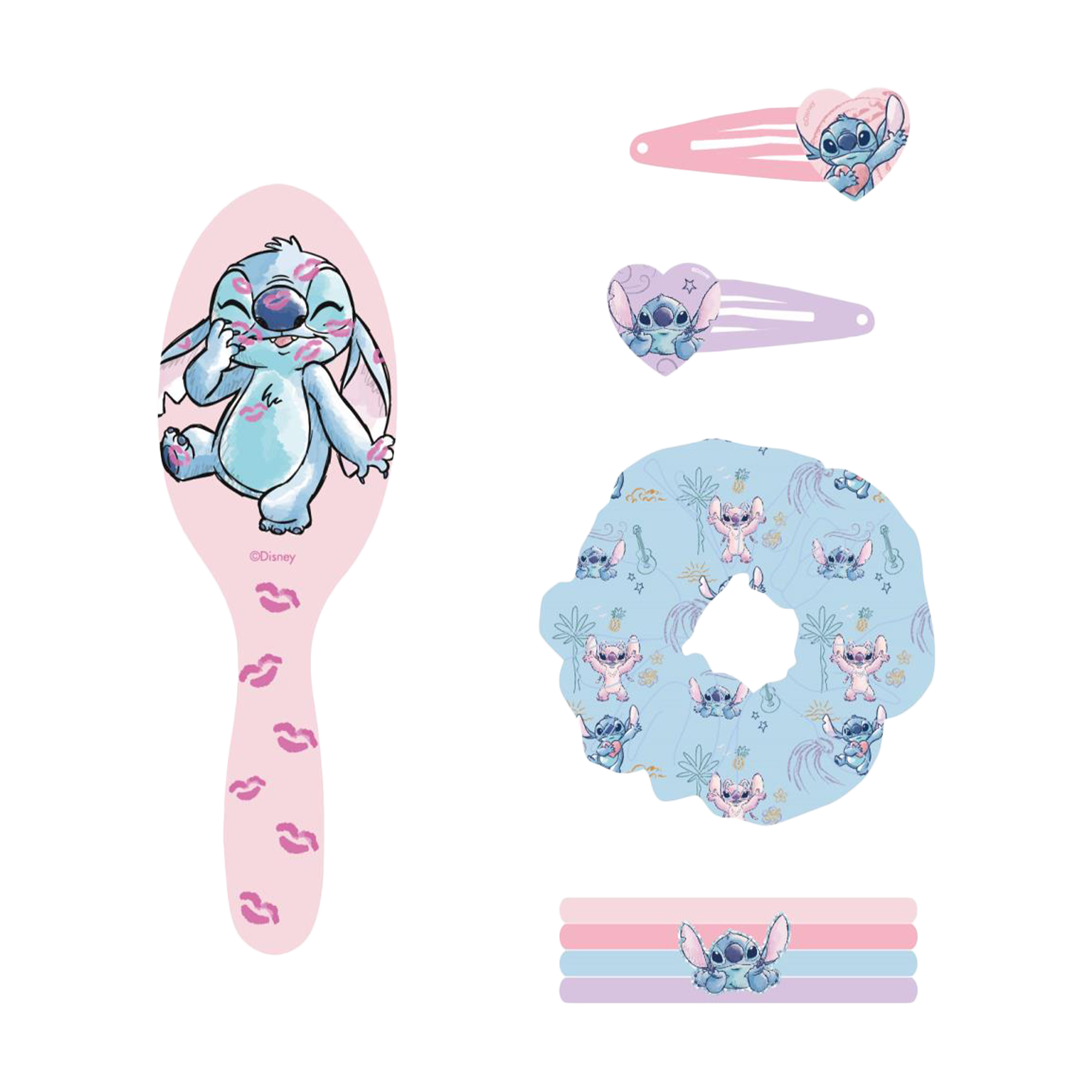 Coffret brosse à cheveux, élastique, barrettes et chouchou