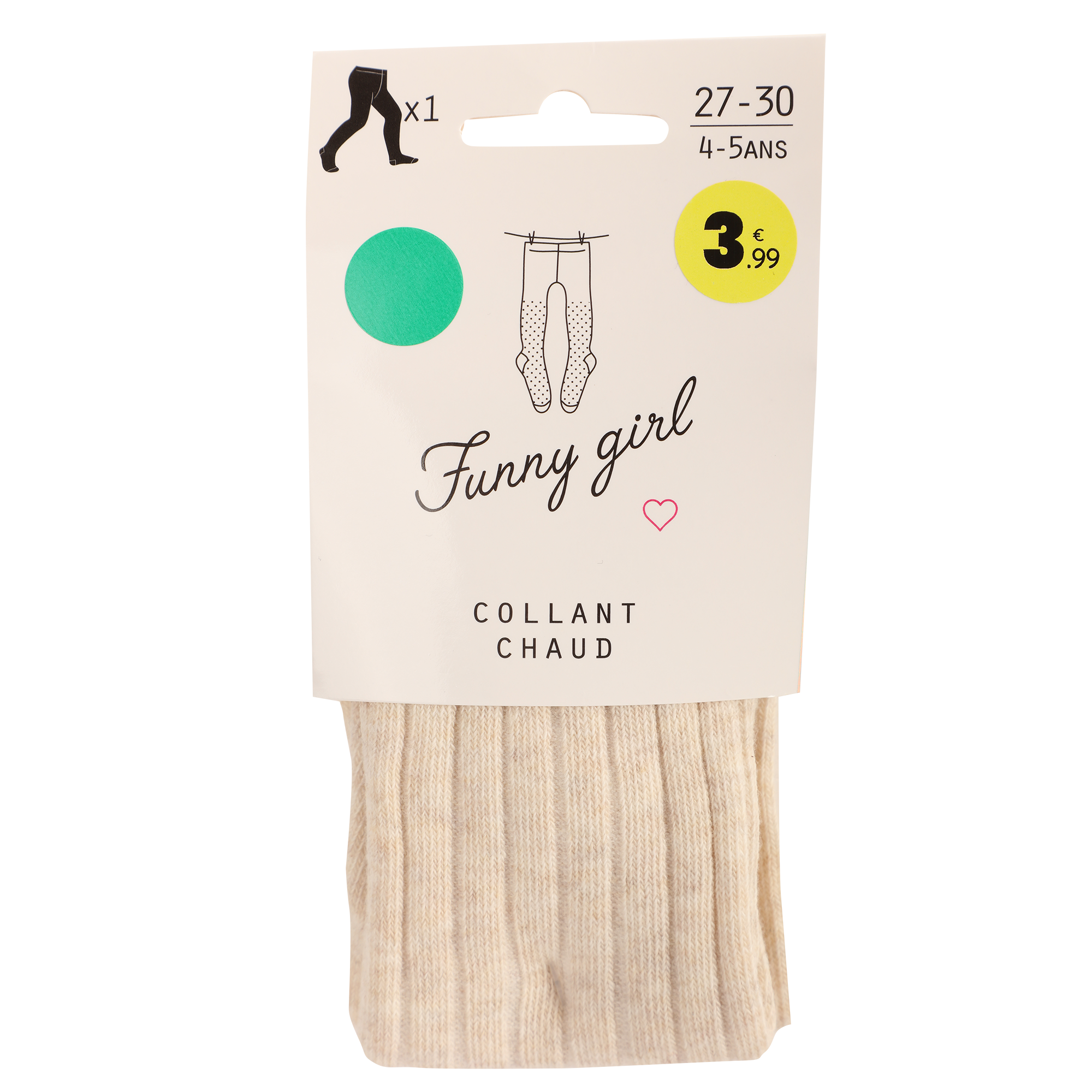 Paire de collant uni en coton - Beige